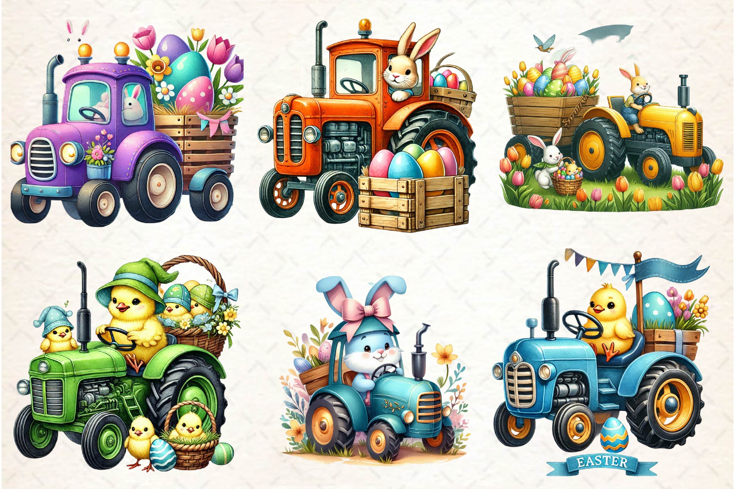 Easter Farm Tractor Clipart Bundle