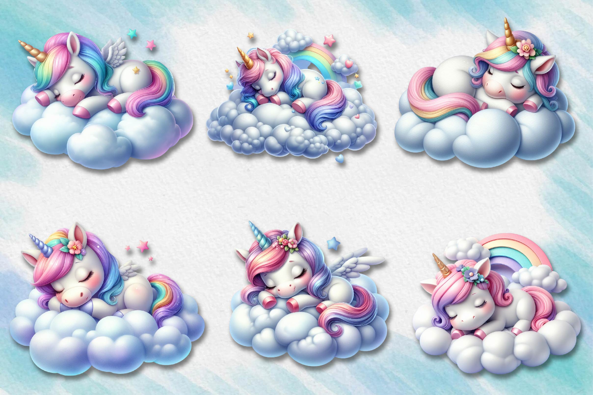 Sleeping Baby Unicorn Clipart Bundle