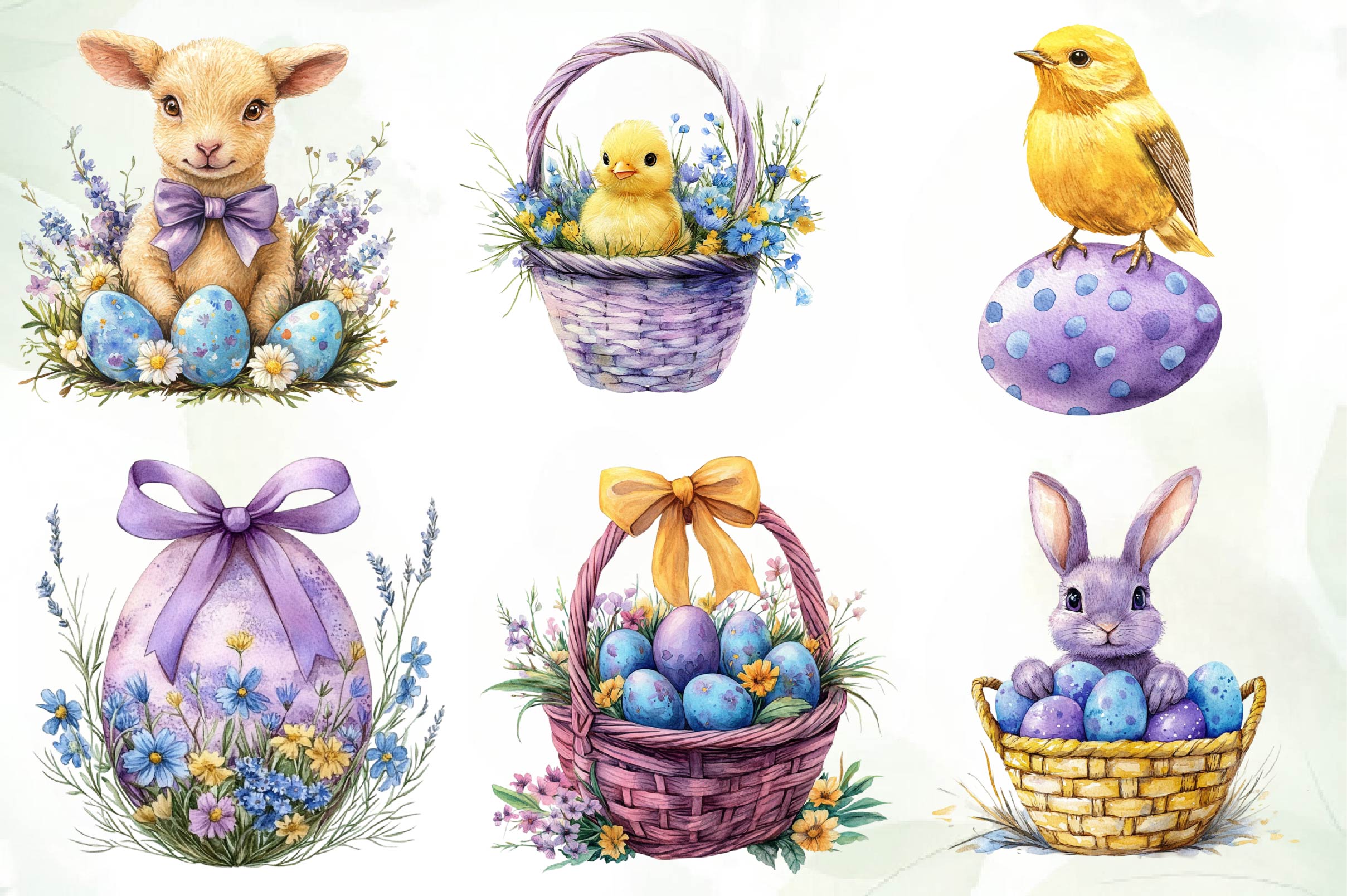 Purple Pastel Easter Clipart Bundle