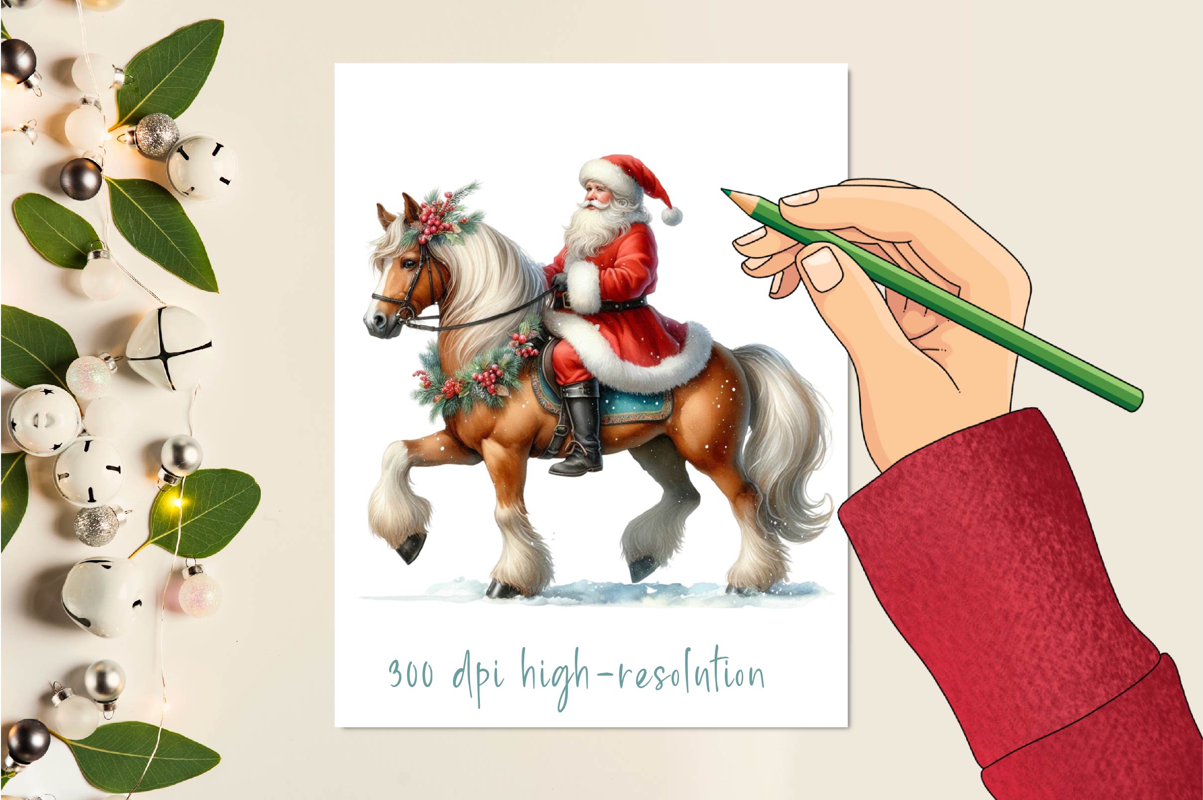 Western Santa Sitting Horse Clipart Bundle