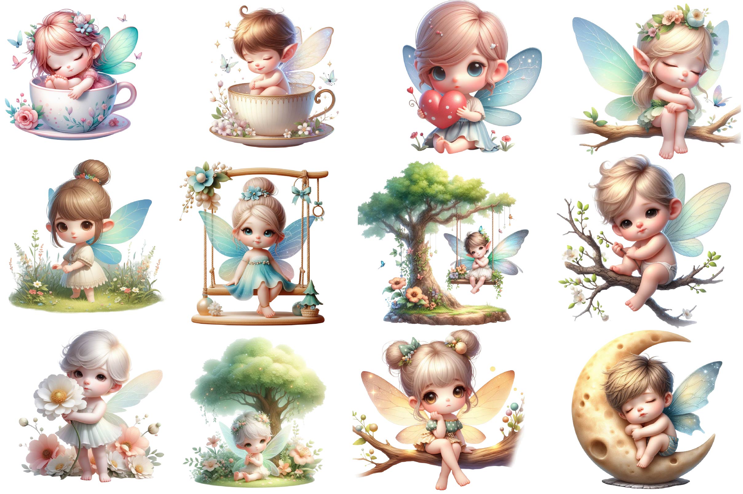 Cute Baby Fairies Clipart Bundle