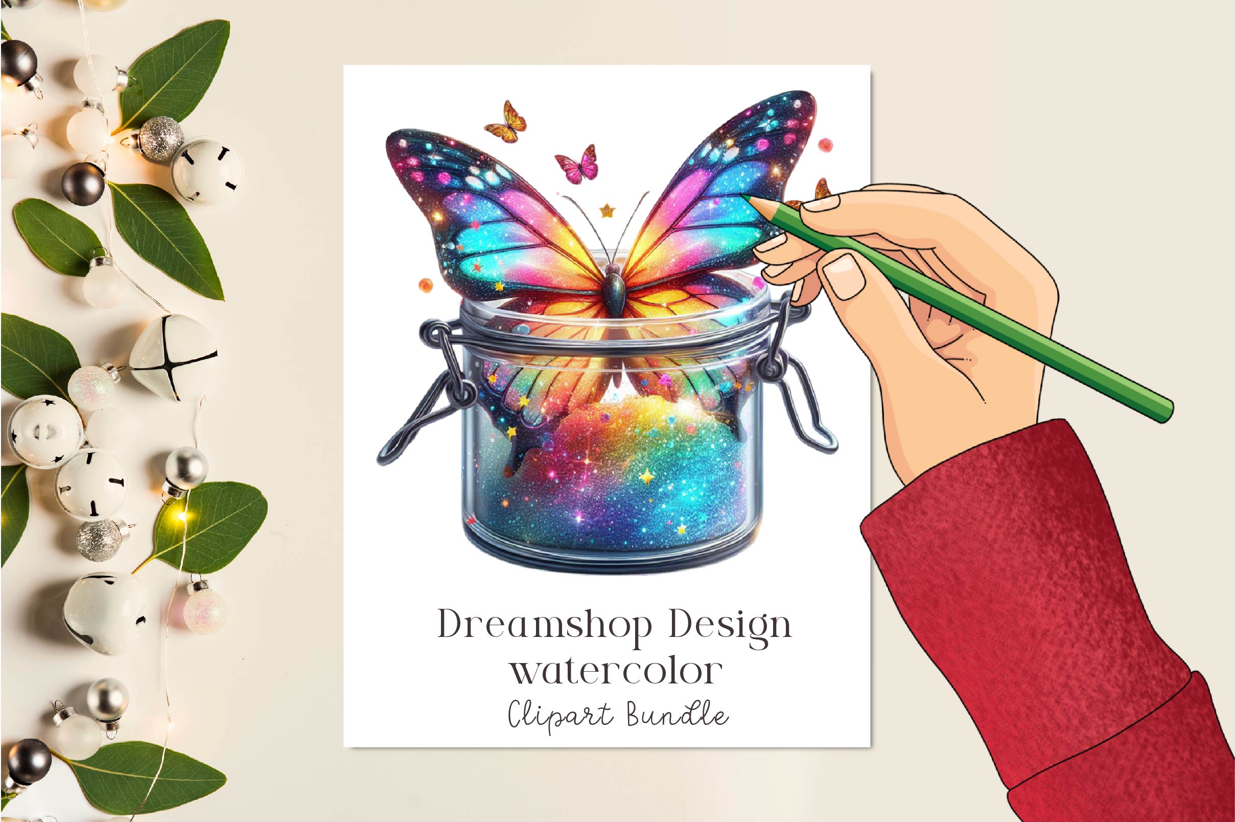 Glitter Rainbow Butterfly Clipart Bundle