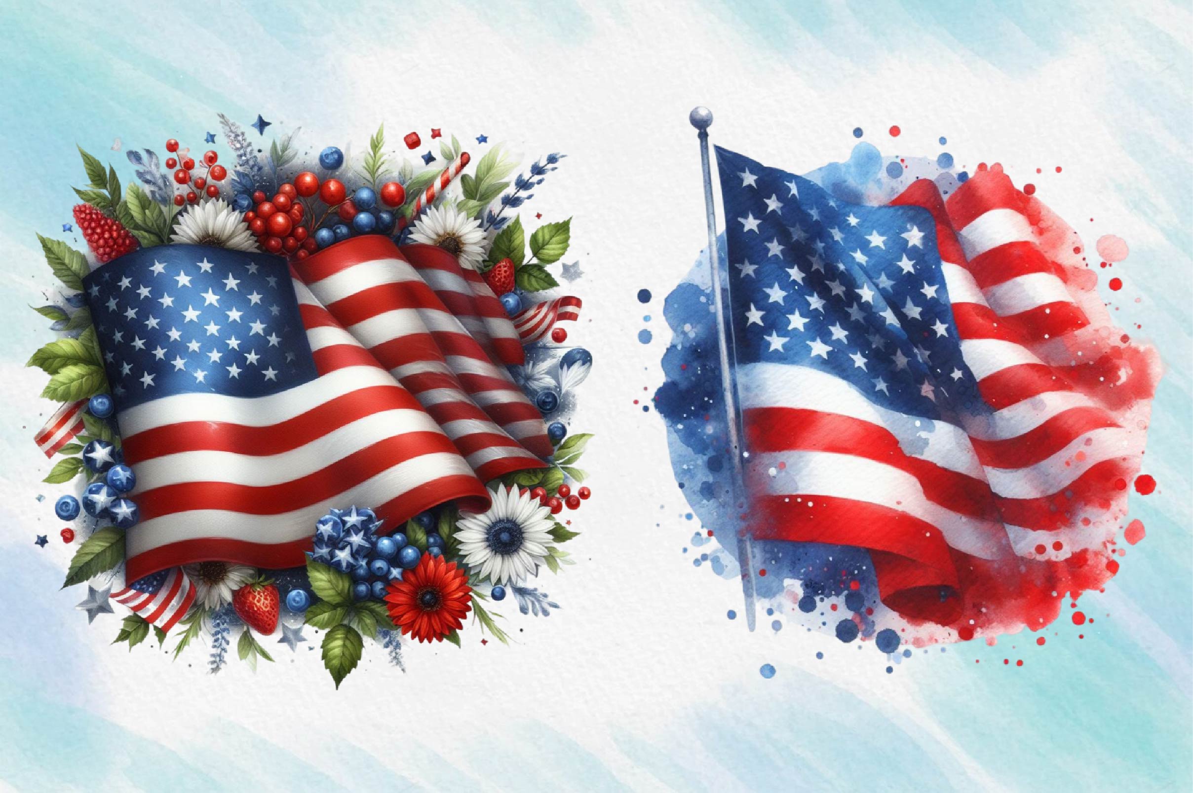 4Th Of July American Flag Clipart Bundle