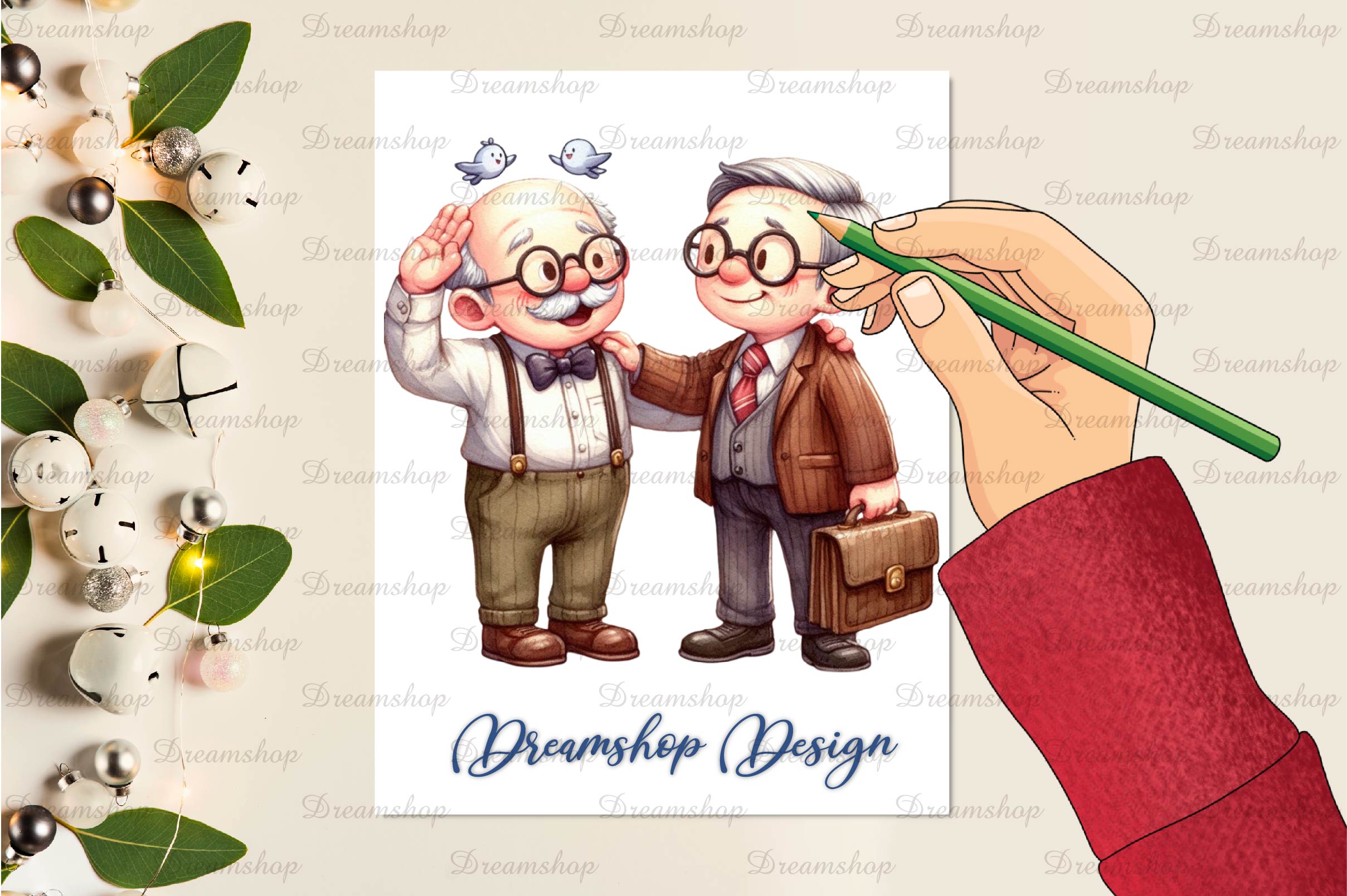 Funny Old Men Friendship Clipart Bundle