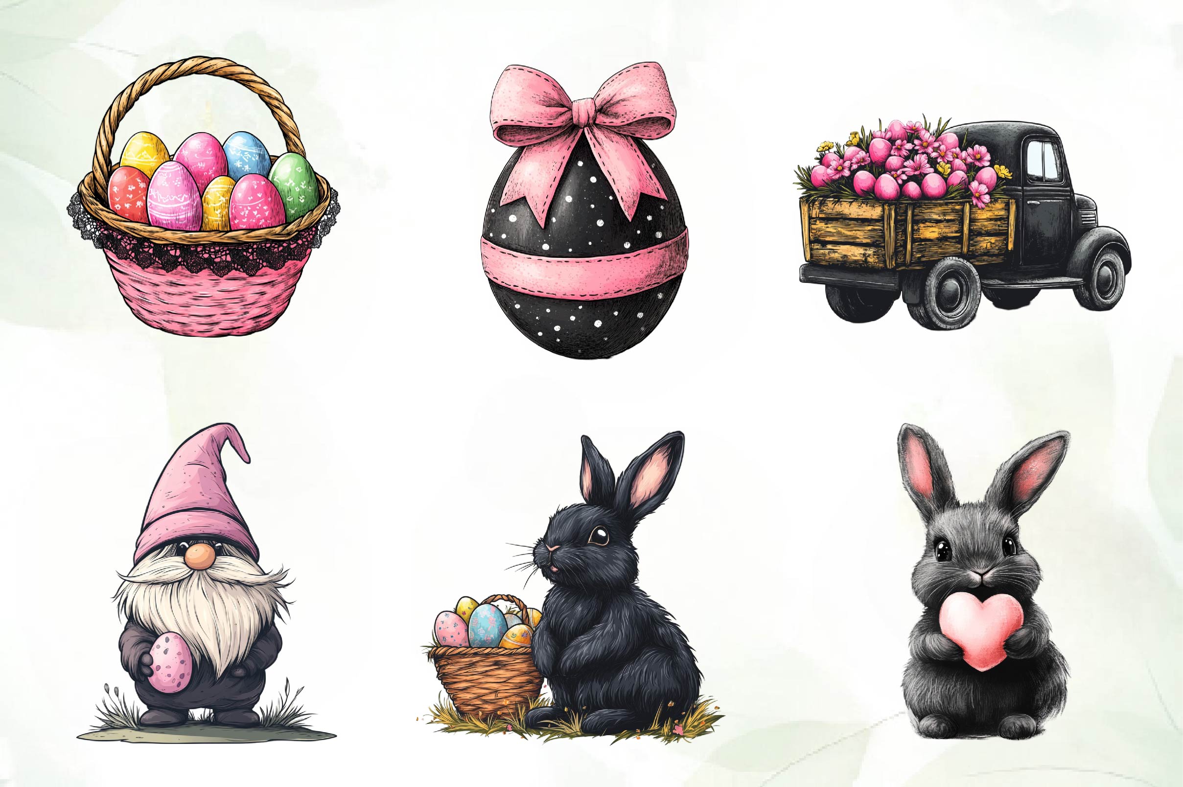 Black & Pink Easter Clipart Bundle