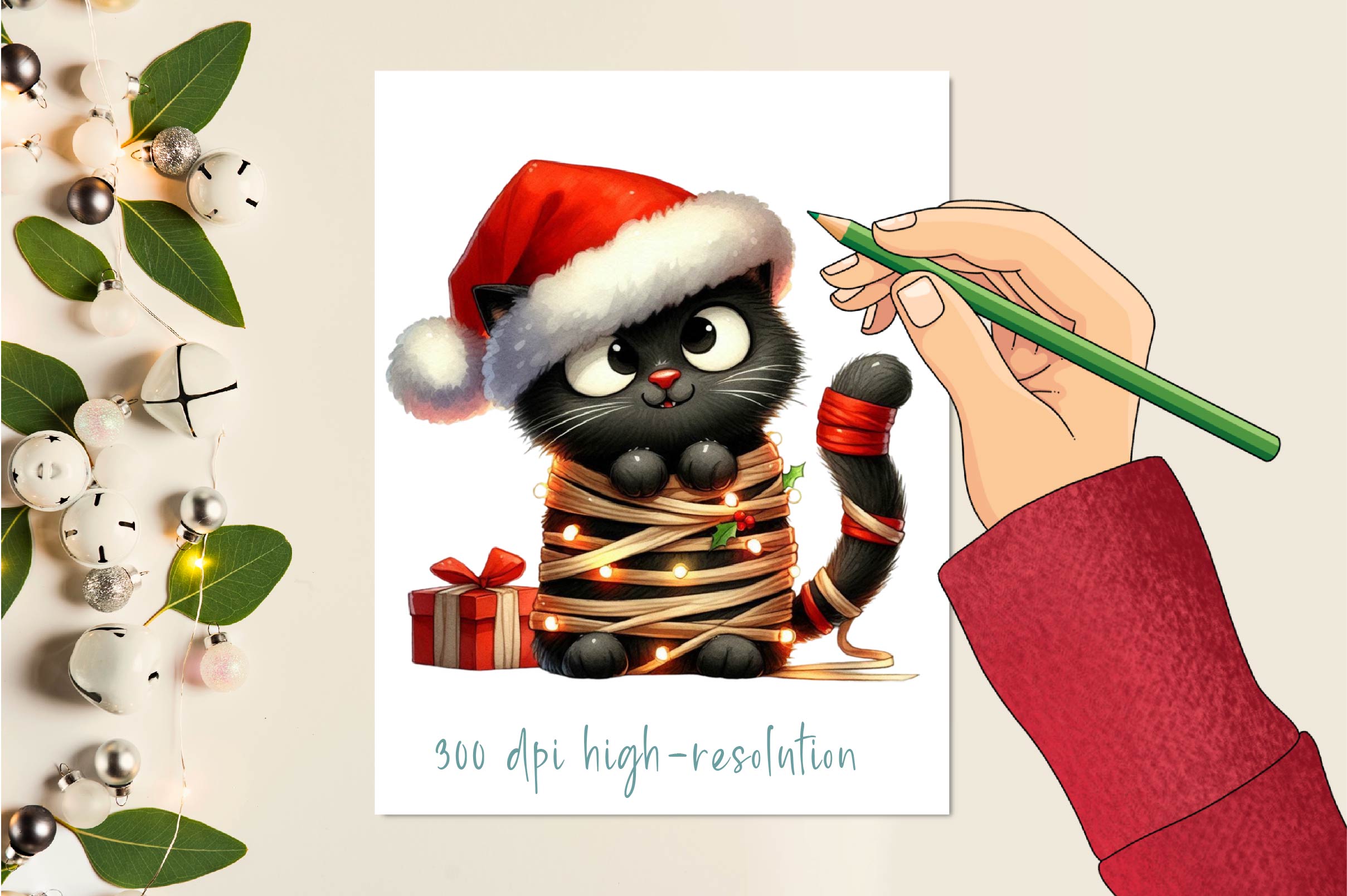 Funny Christmas Black Cat Clipart Bundle