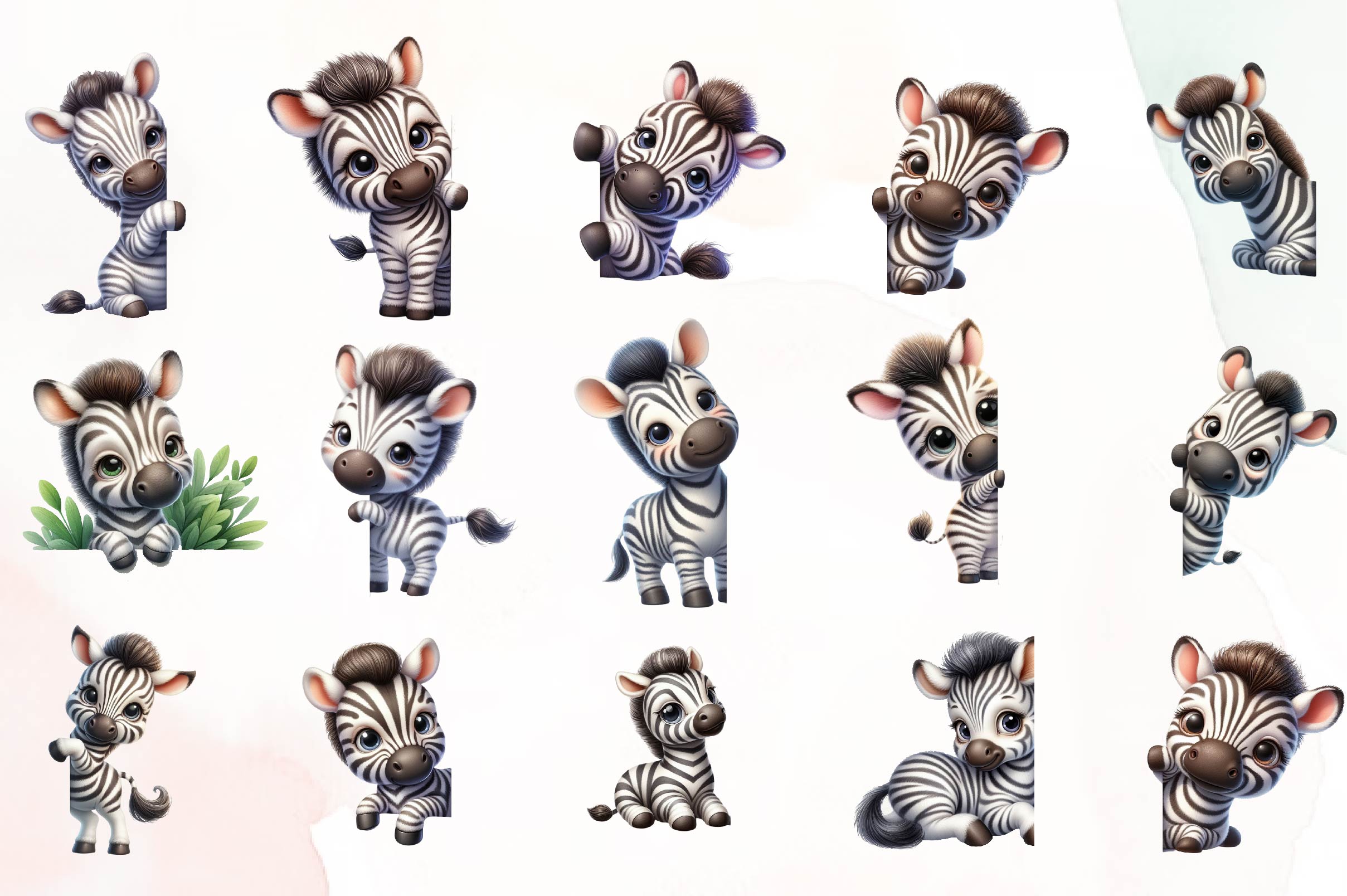 Zebra Peeking Around Corner Clipart Bundle