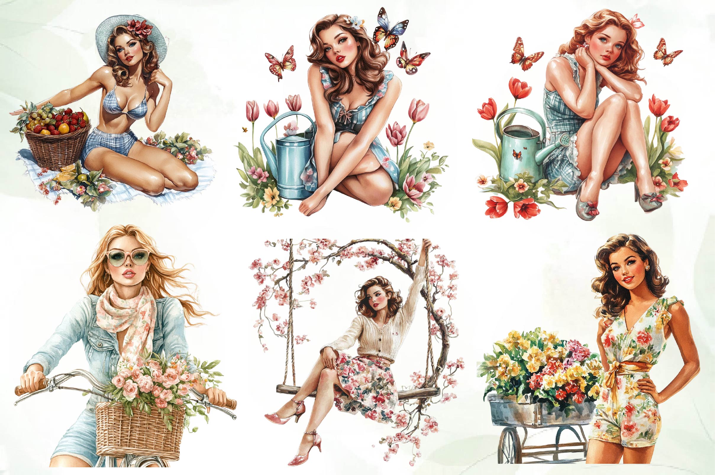 Vintage Spring Woman Clipart Bundle