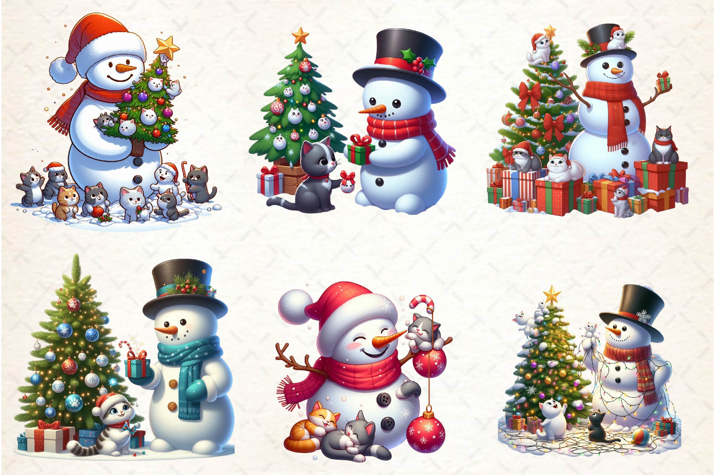 Christmas Snowman With Cats Clipart Bundle
