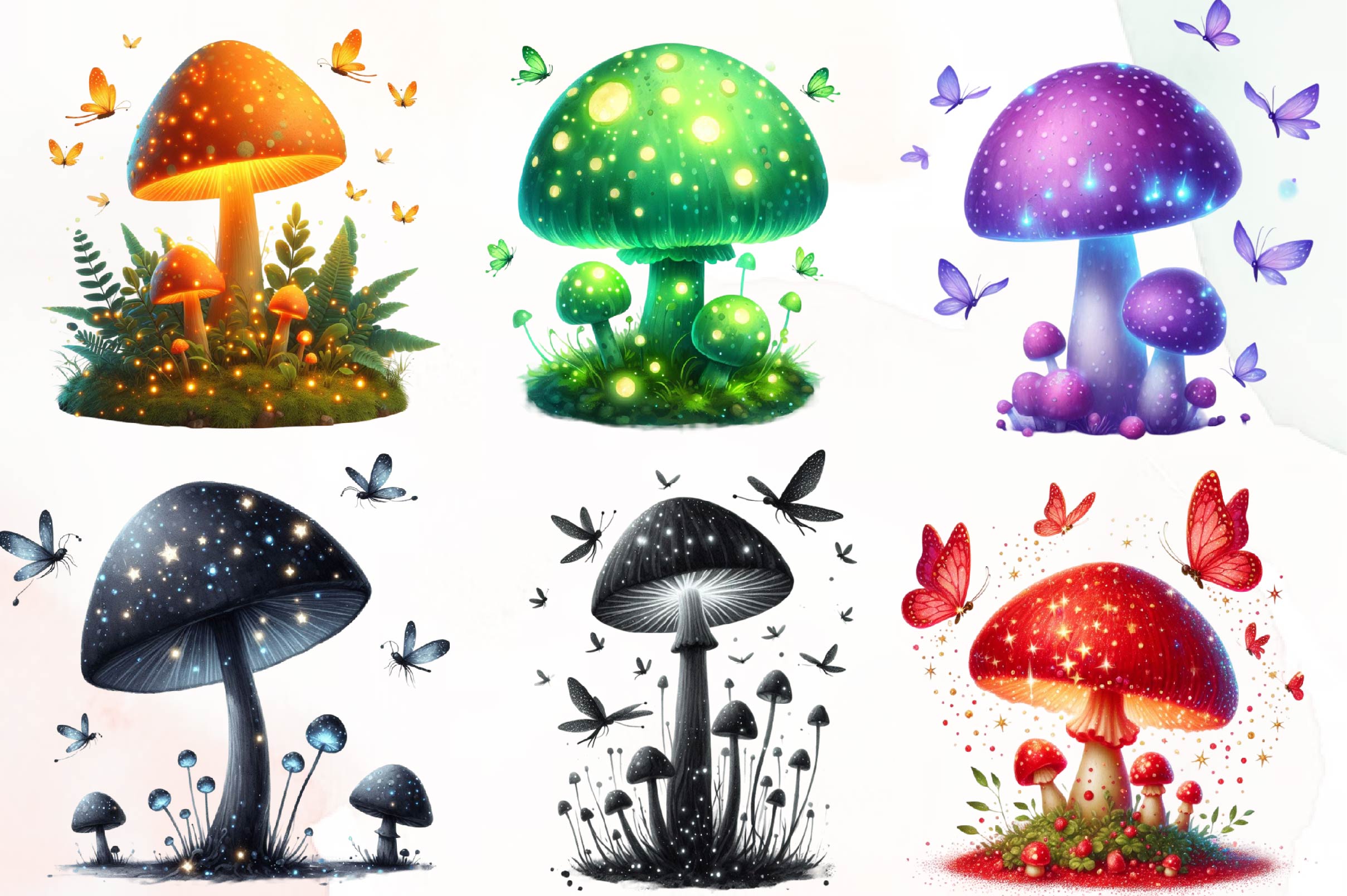 Magic Bright Mushrooms Clipart Bundle