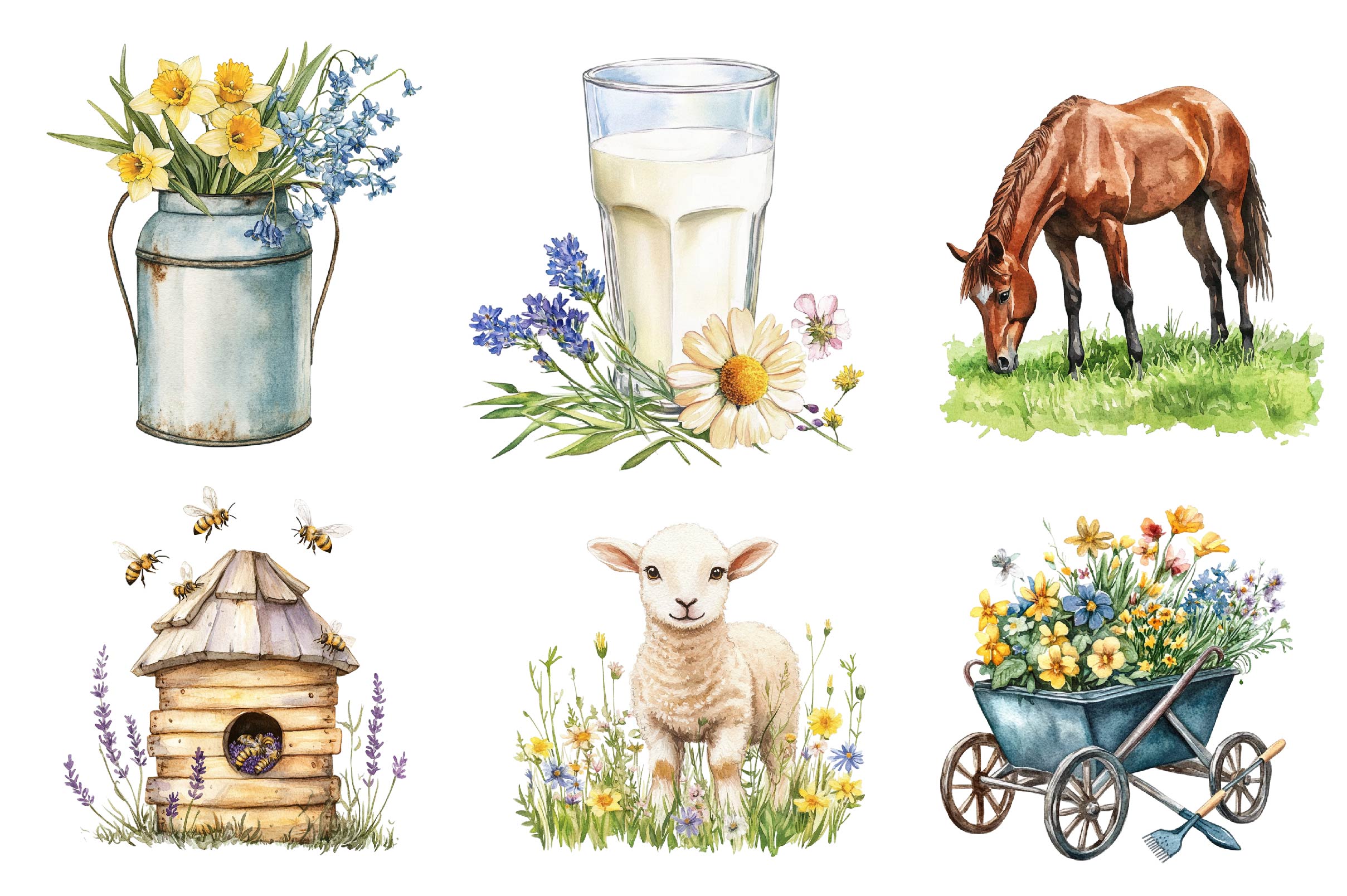 Spring Countryside Farm Clipart Bundle