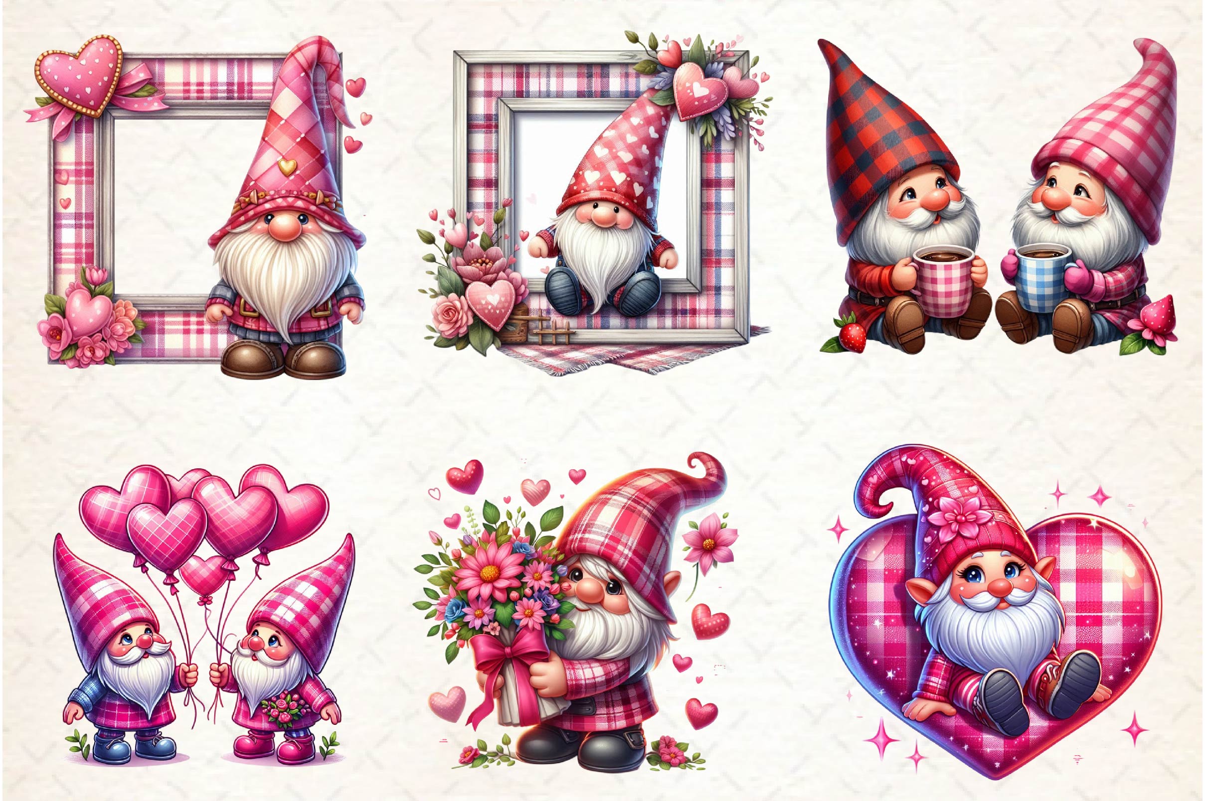 Pink Valentine Gnome In Love Clipart Bundle