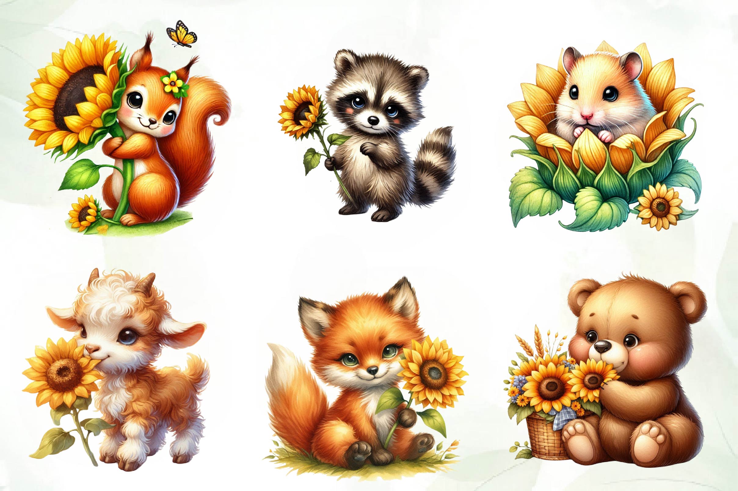 Spring Animal Sunflowers Clipart Bundle