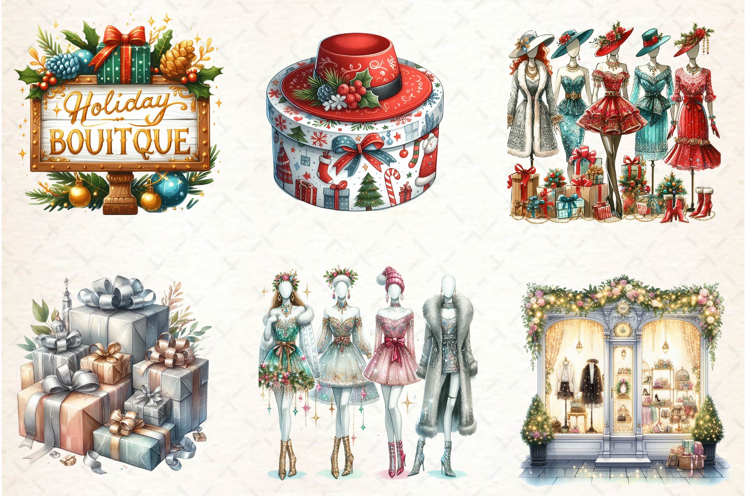 Fancy Holiday Boutique Clipart Bundle