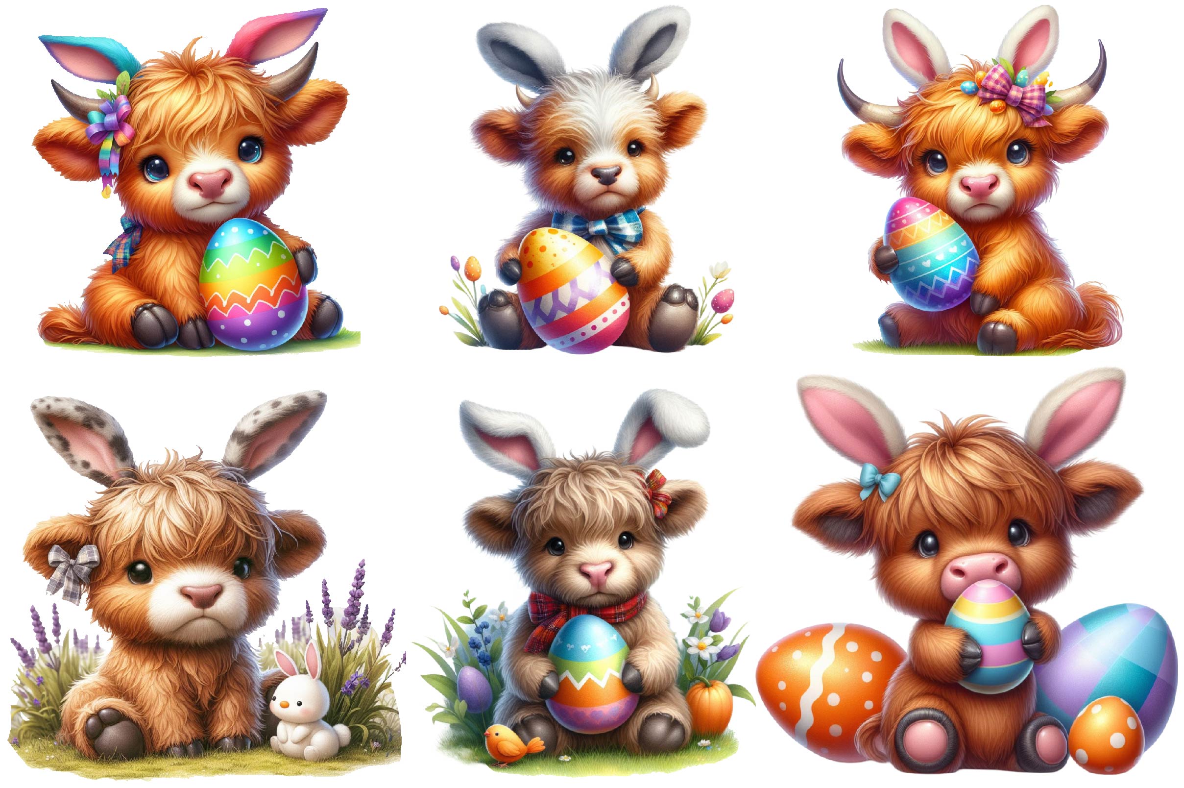 Highland Cow Easter Day Clipart Bundle