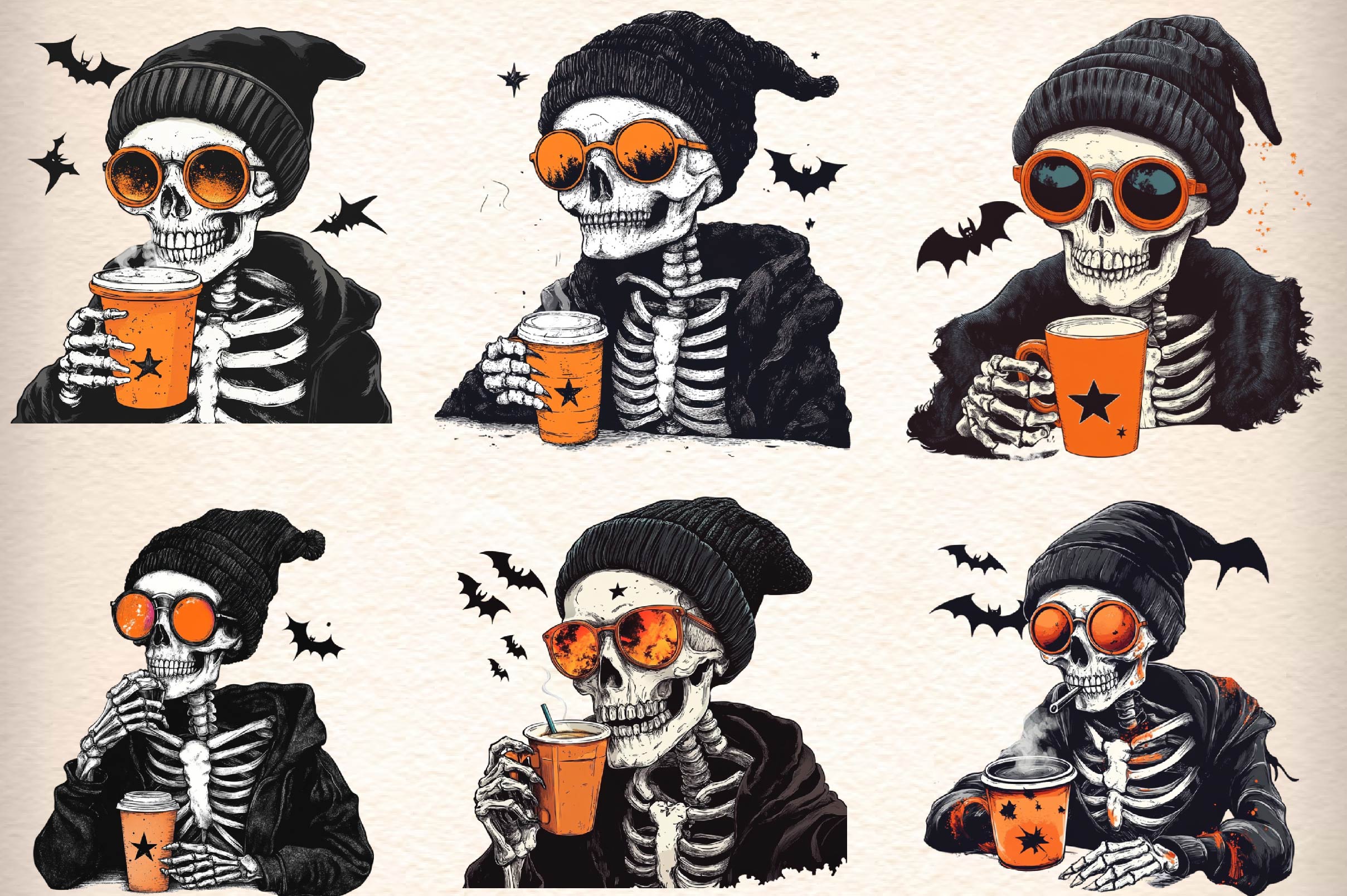 Halloween Drinking Skeleton Clipart Bundle