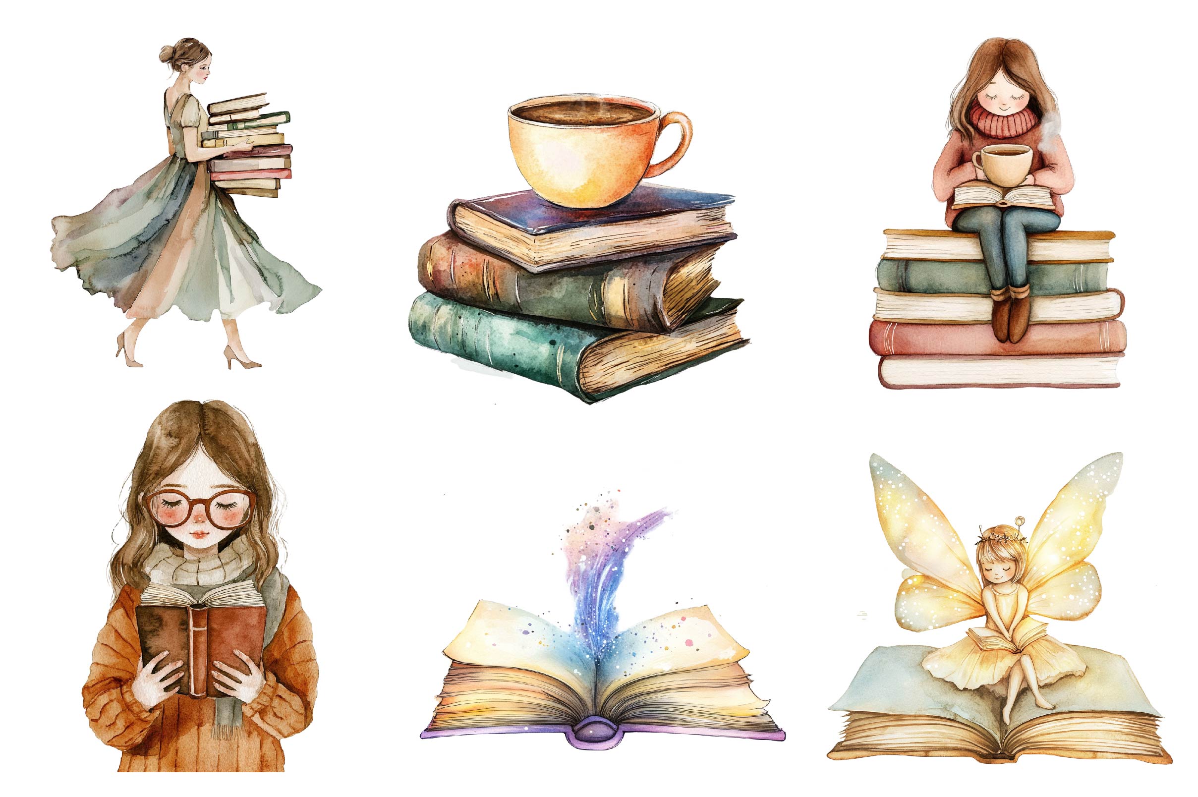 Book Girl And Library Clipart Bundle