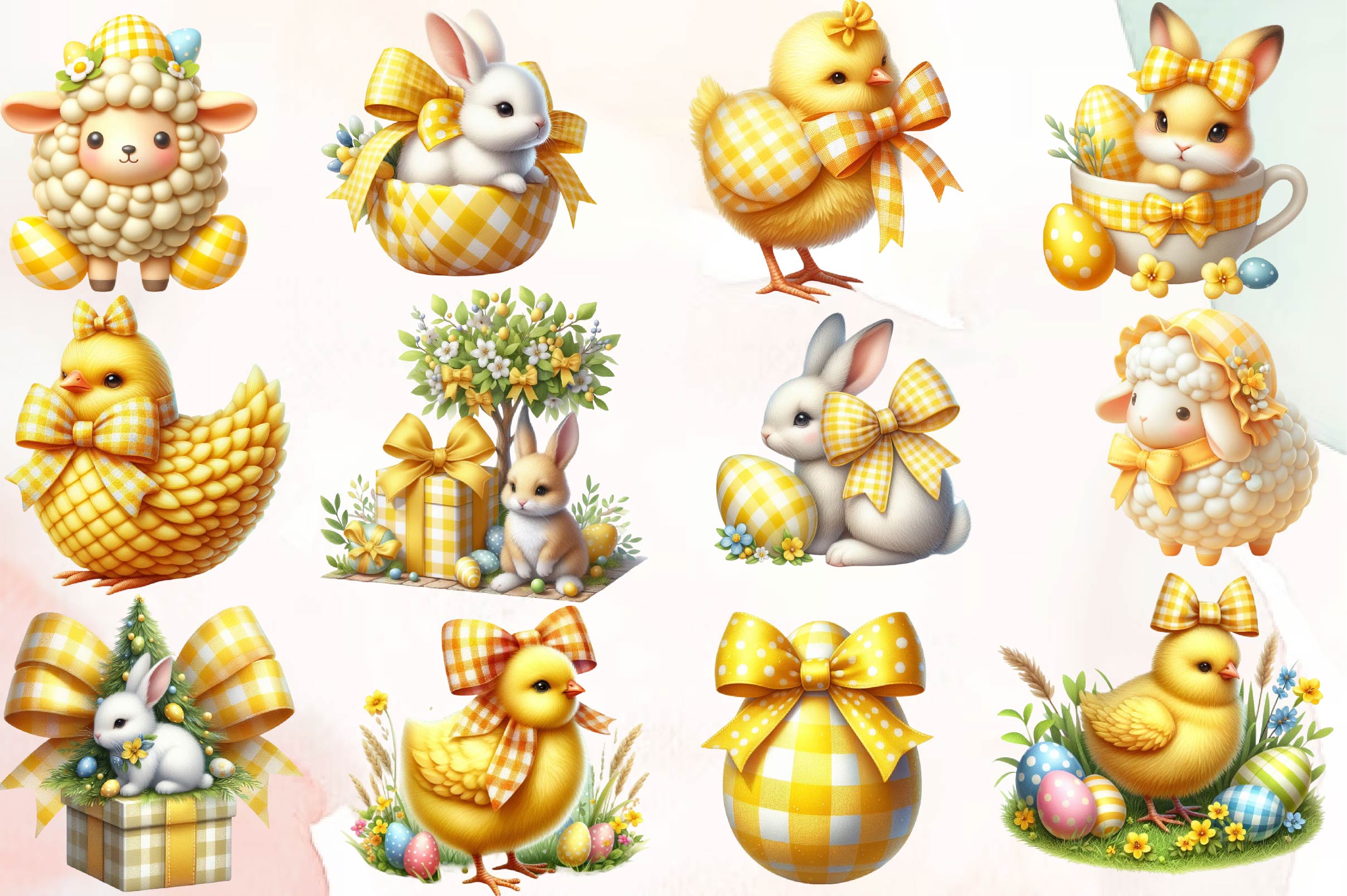 Yellow Easter Gingham Ceramic Clipart Bundle 1