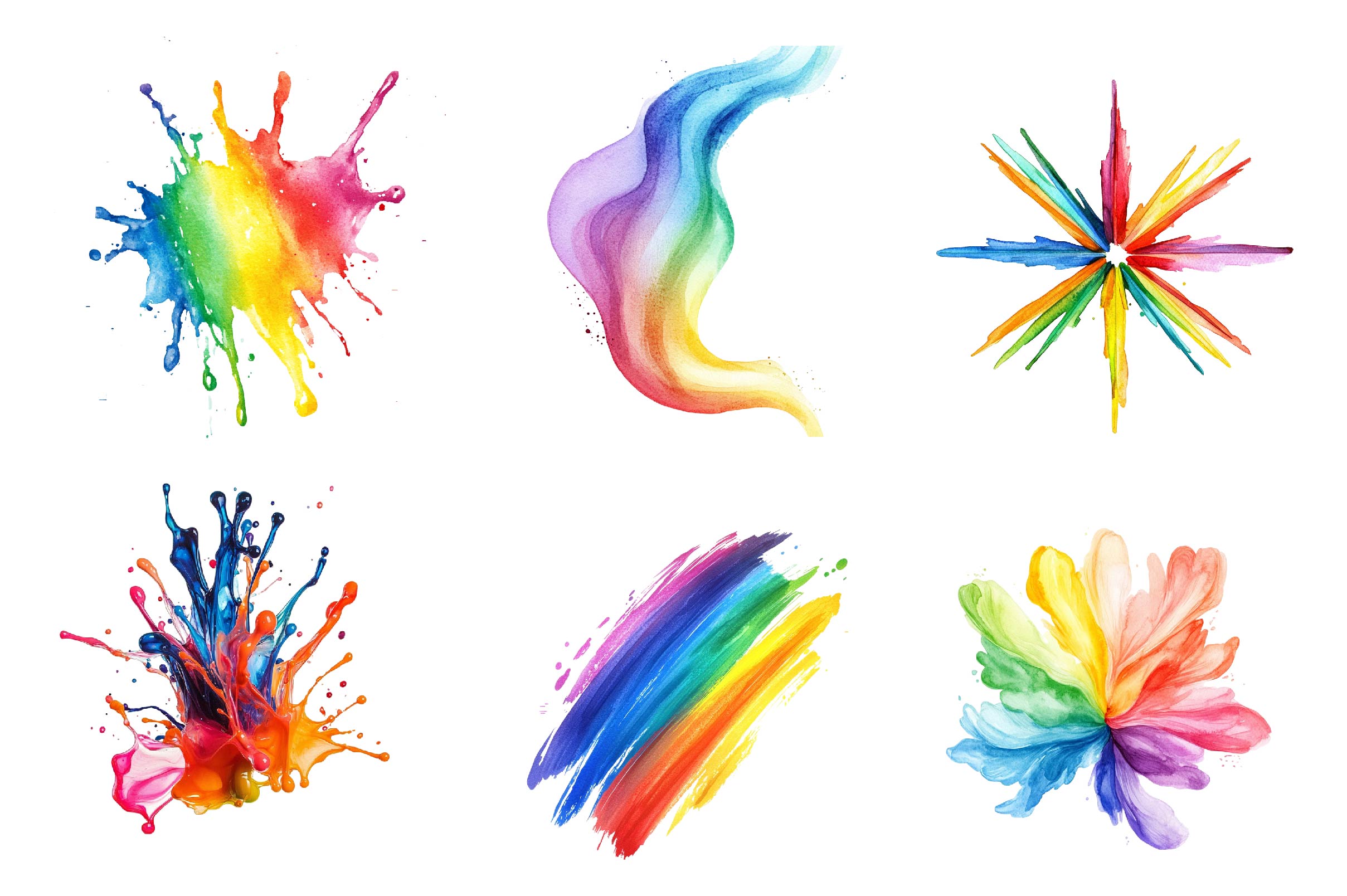 Rainbow Paint Splash Clipart Bundle