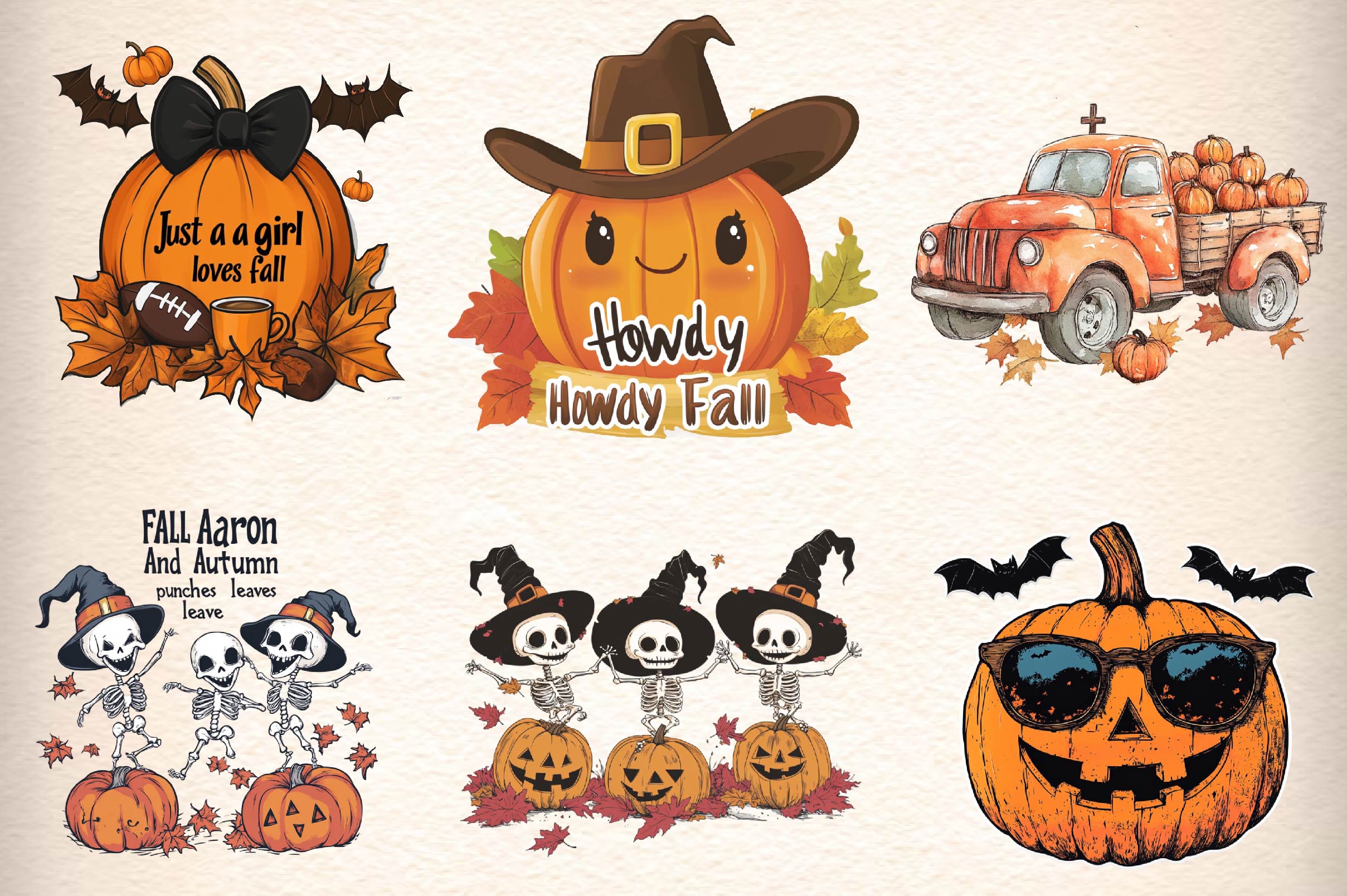 Fall Pumpkin & Halloween Pumpkin Quotes Clipart Bundle