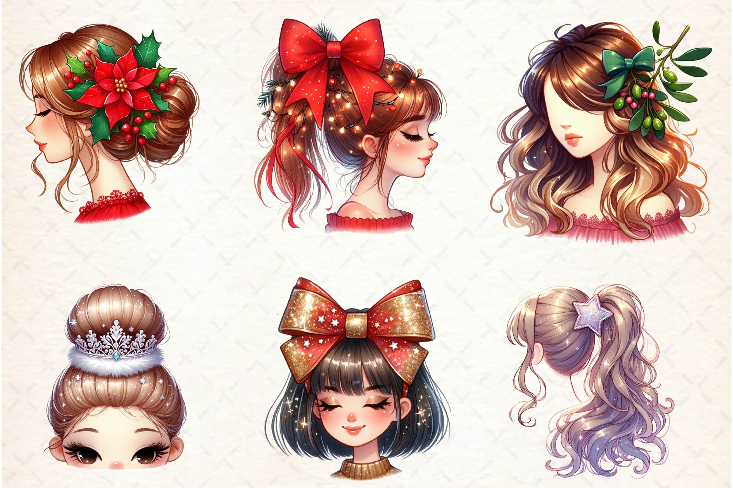 Girl Hairstyle Christmas Clipart Bundle