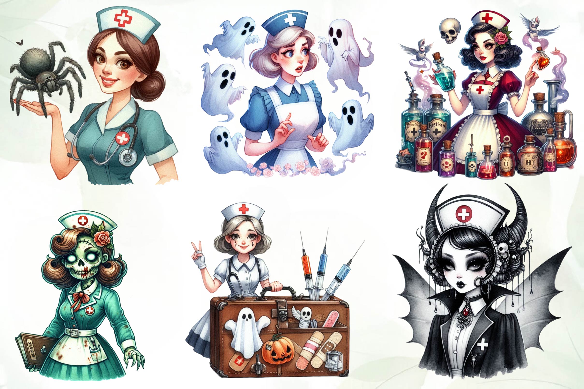 Vintage Halloween Nurse Clipart Bundle
