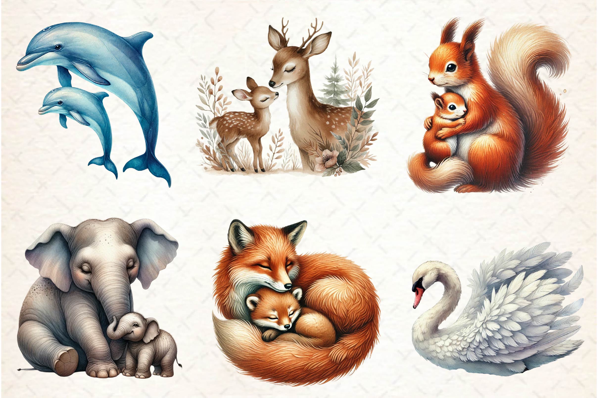 Mothers Day Animals Clipart Bundle
