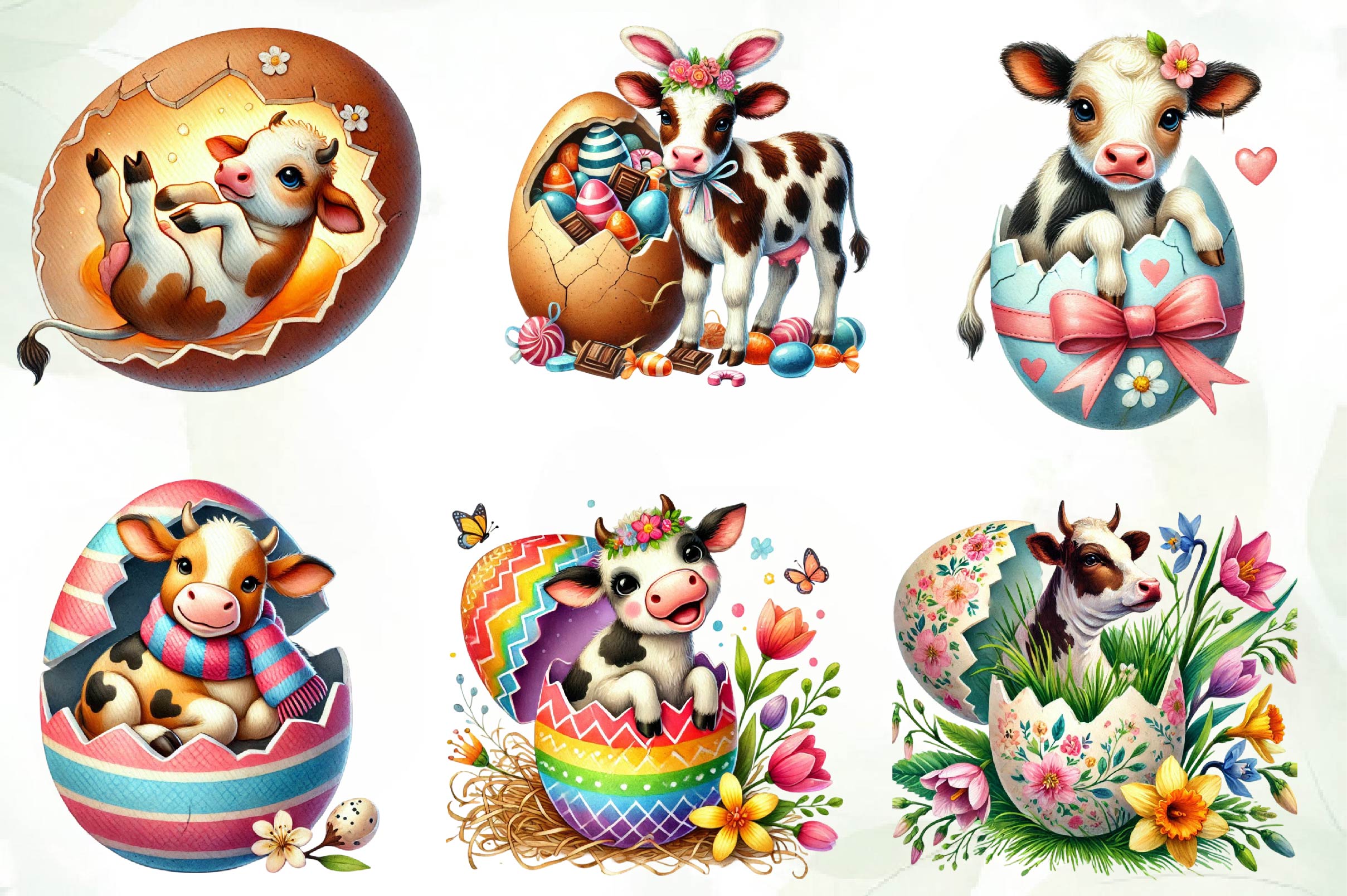 Easter Cow On Cracked Egg Clipart Bundle