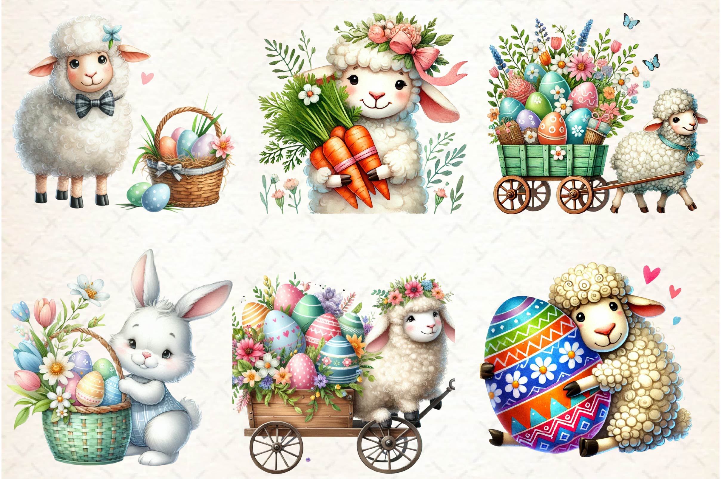 Cute Easter Sheep Clipart Bundle