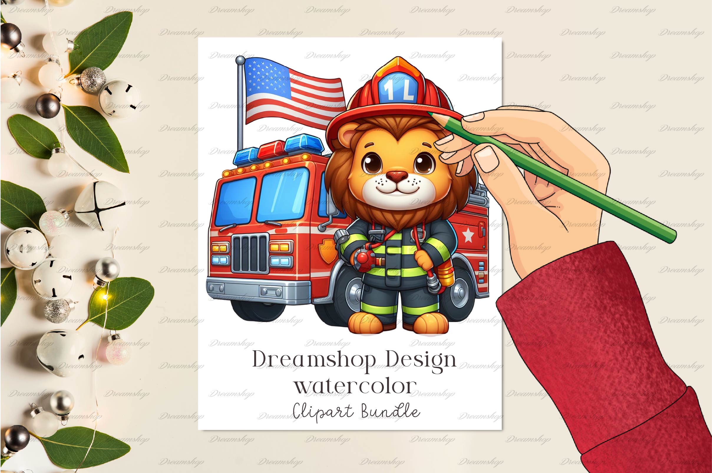 Cute Firefighters Animals Clipart Bundle