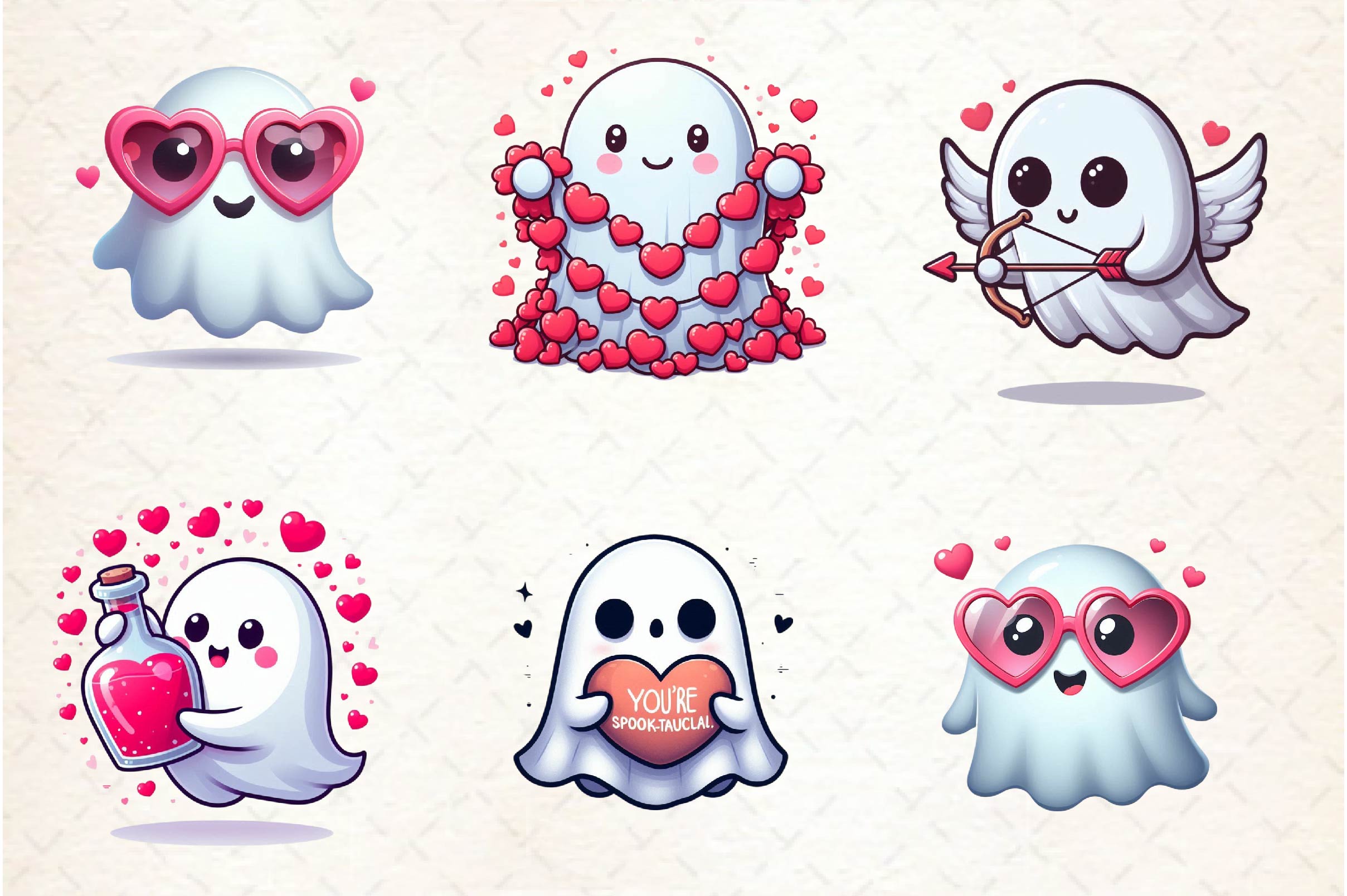 Cute Ghost Valentine Day Clipart Bundle