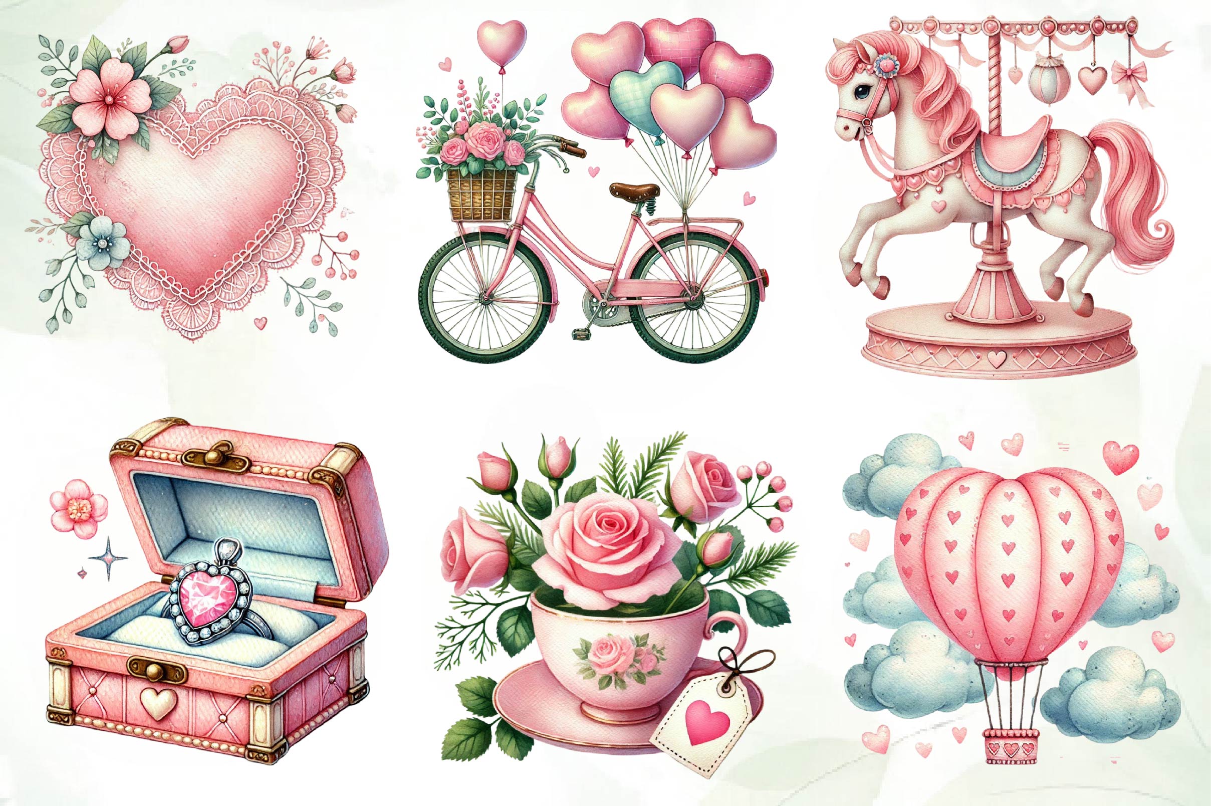Pink Pastel Valentines Day Clipart Bundle
