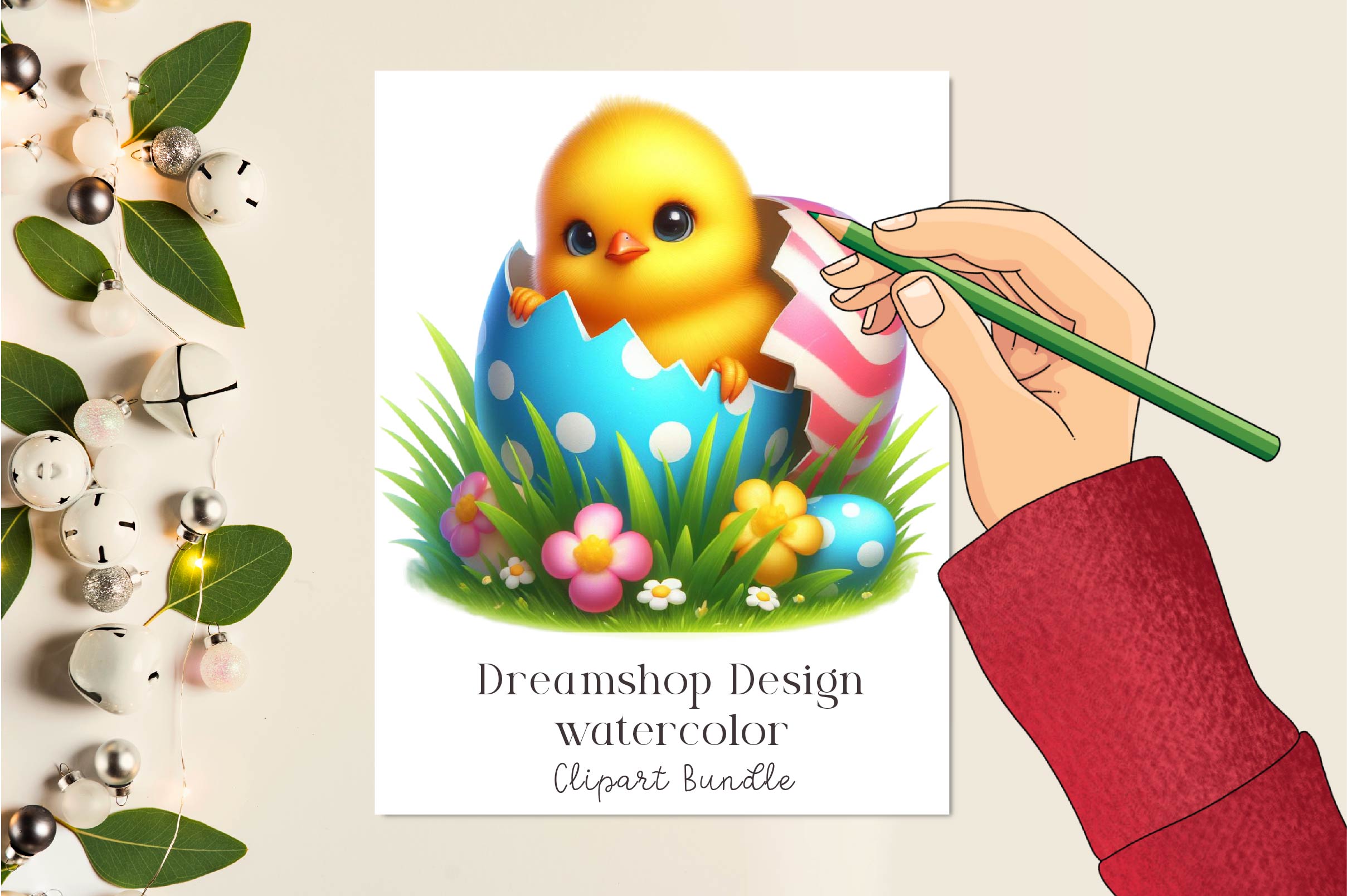 Easter Eggshell Chicks Peeking Clipart Bundle