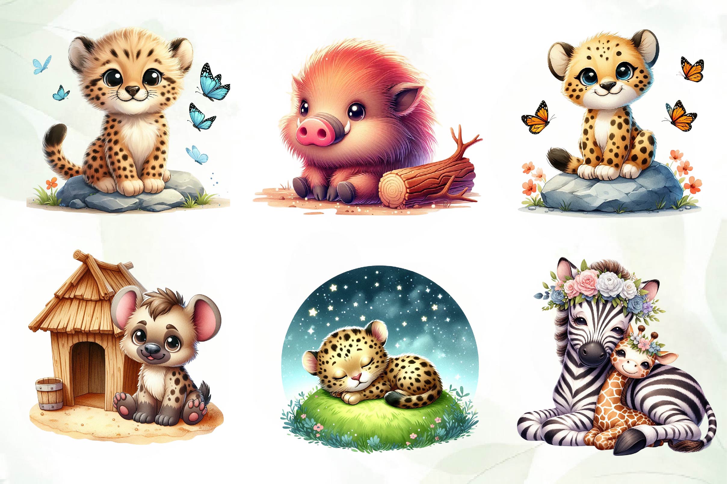Cute Safari Animals Clipart Bundle