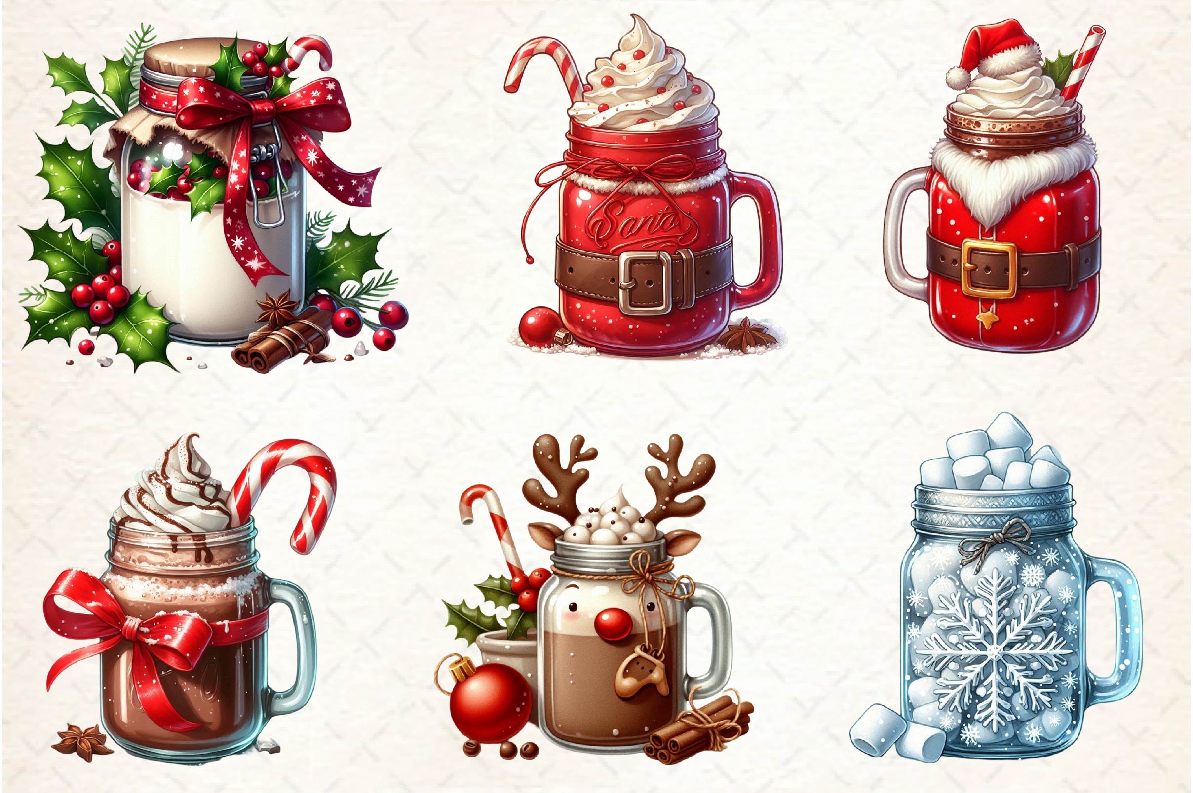 Christmas Hot Cocoa Mason Jar Clipart Bundle 1