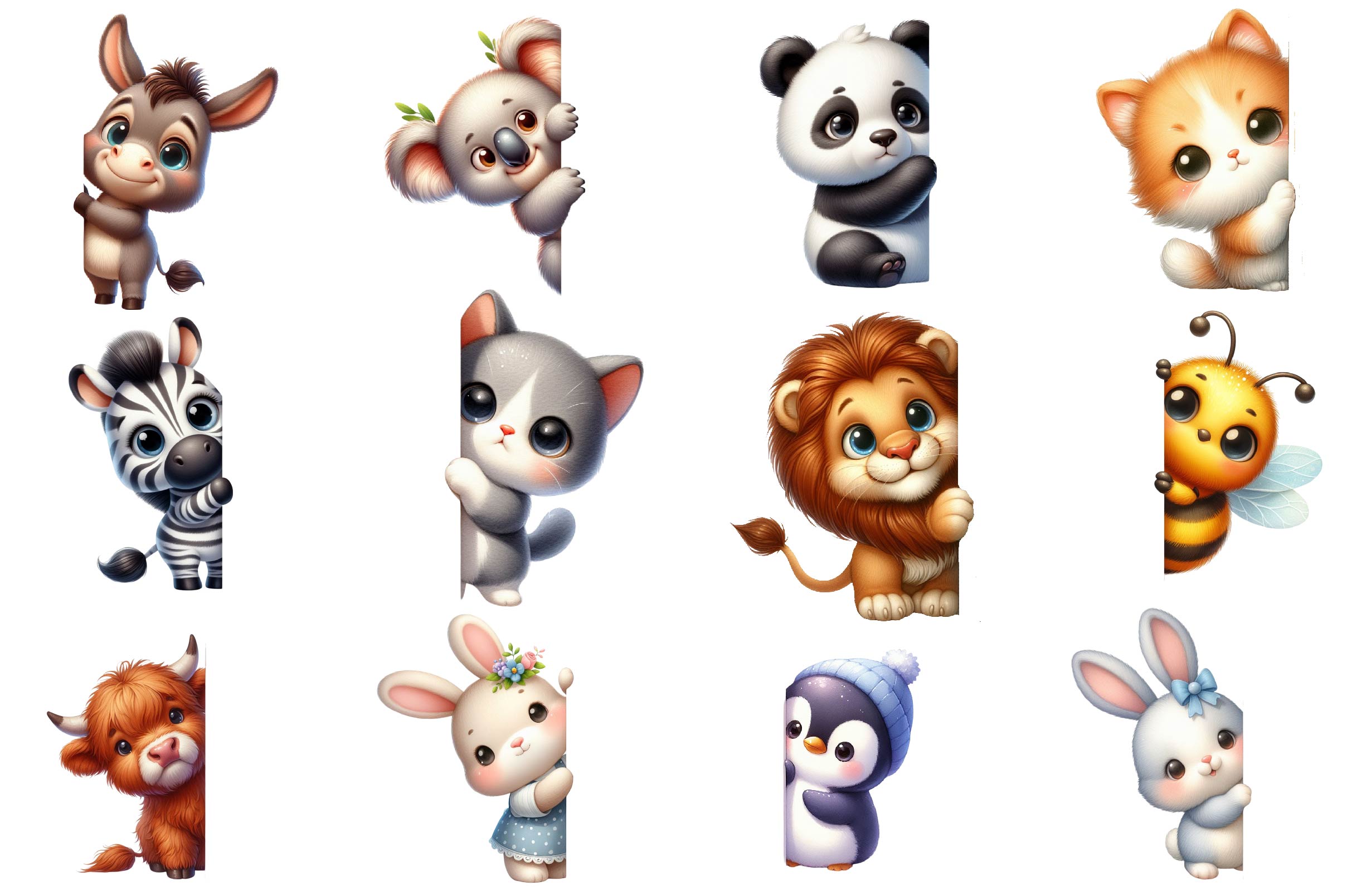 Animals Peeking Around Corner Clipart Bundle