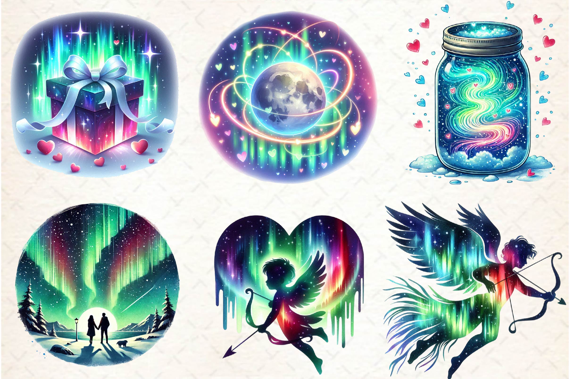 Polar Lights Valentine Clipart Bundle