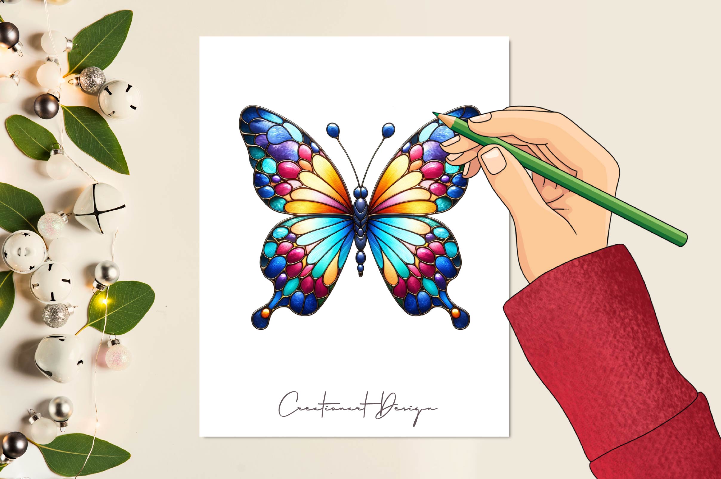 Stained Glass Butterflies Clipart Bundle