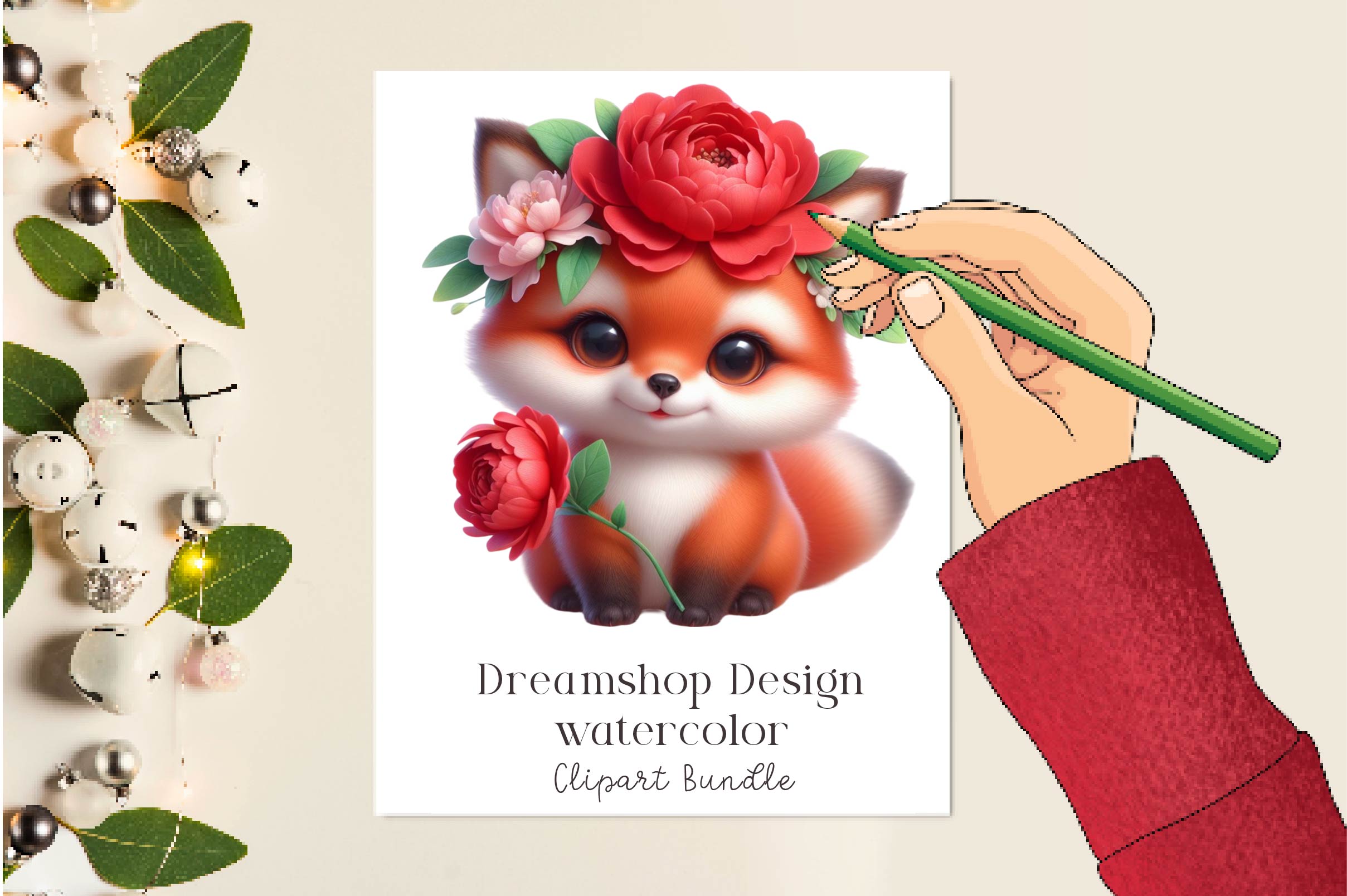 Cute Spring Fox Clipart Bundle