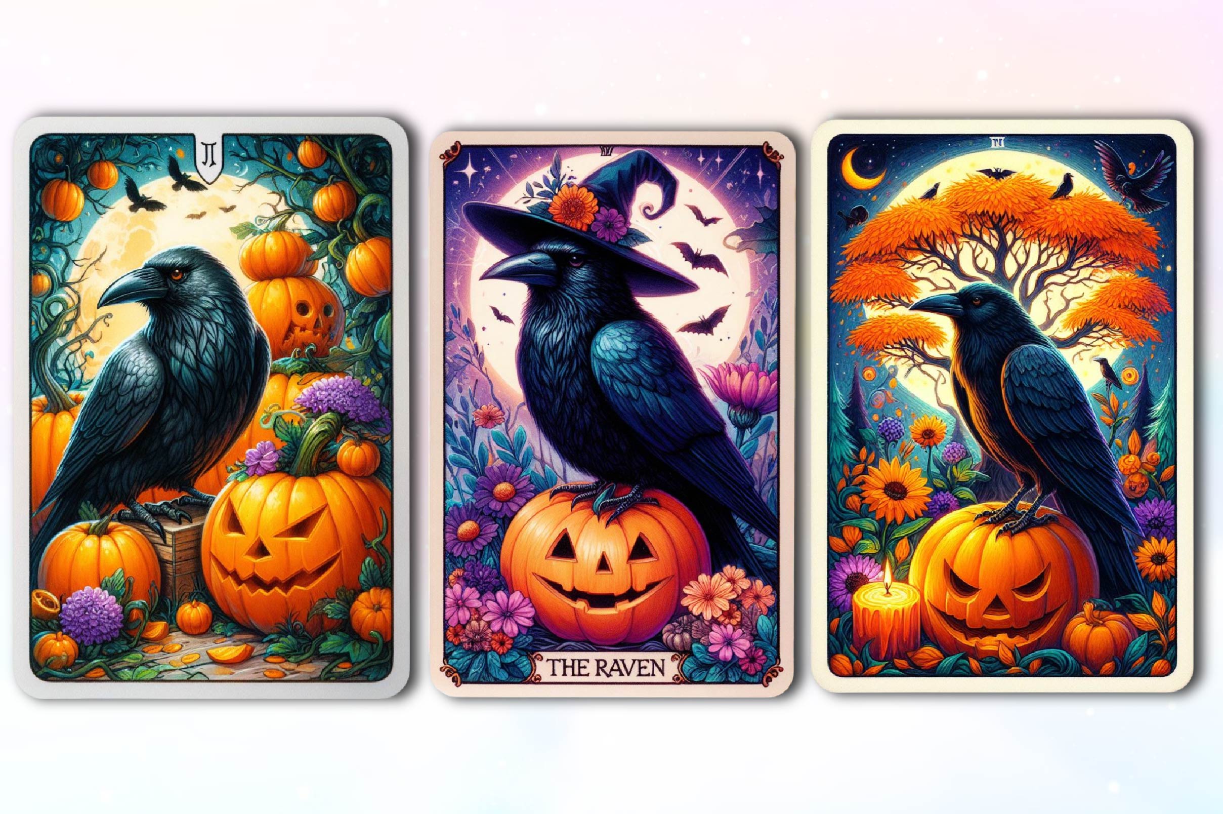 Halloween Raven Bird Tarot Card Clipart Bundle