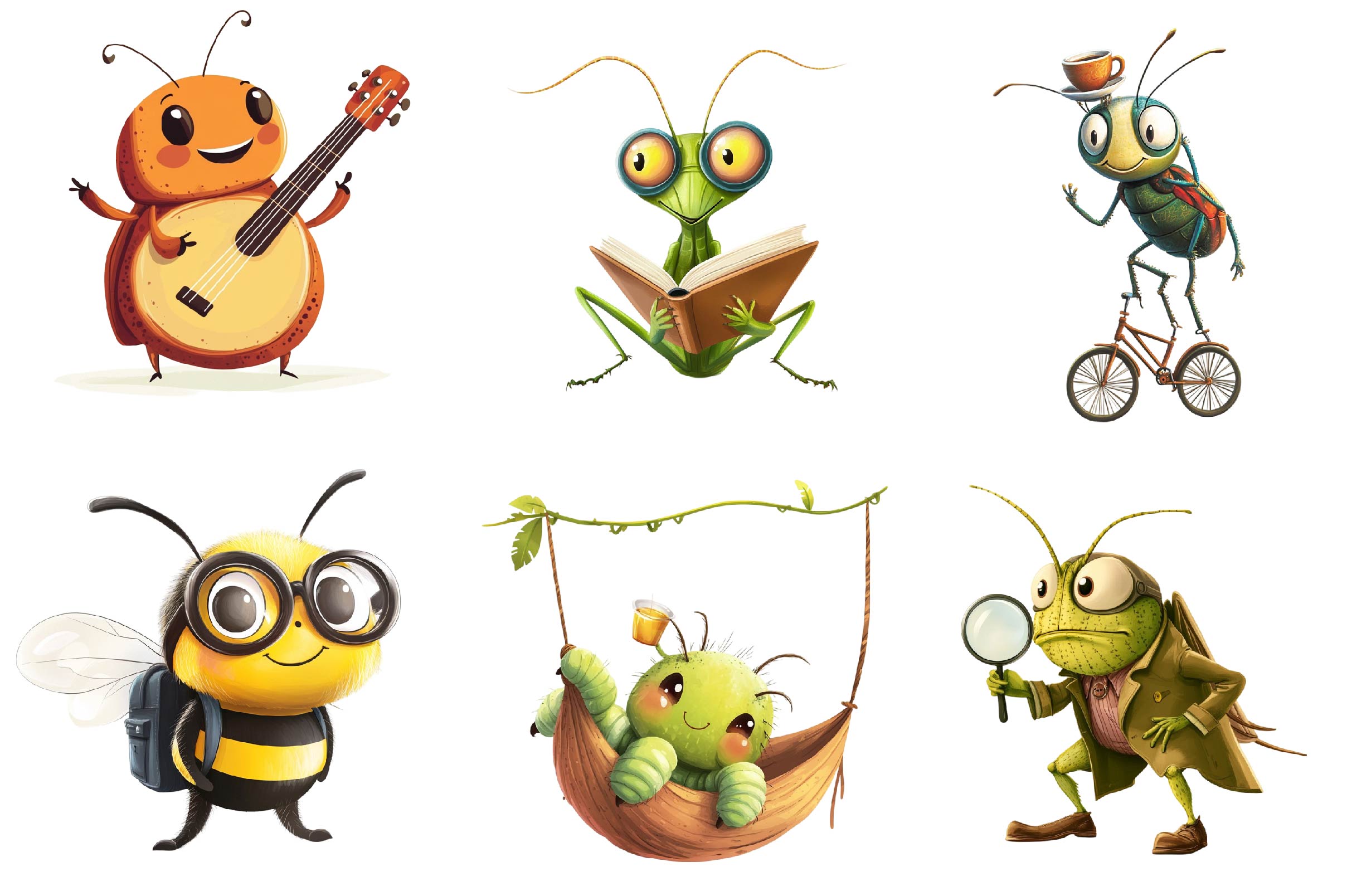 Quirky Whimsical Insects Animals Clipart Bundle