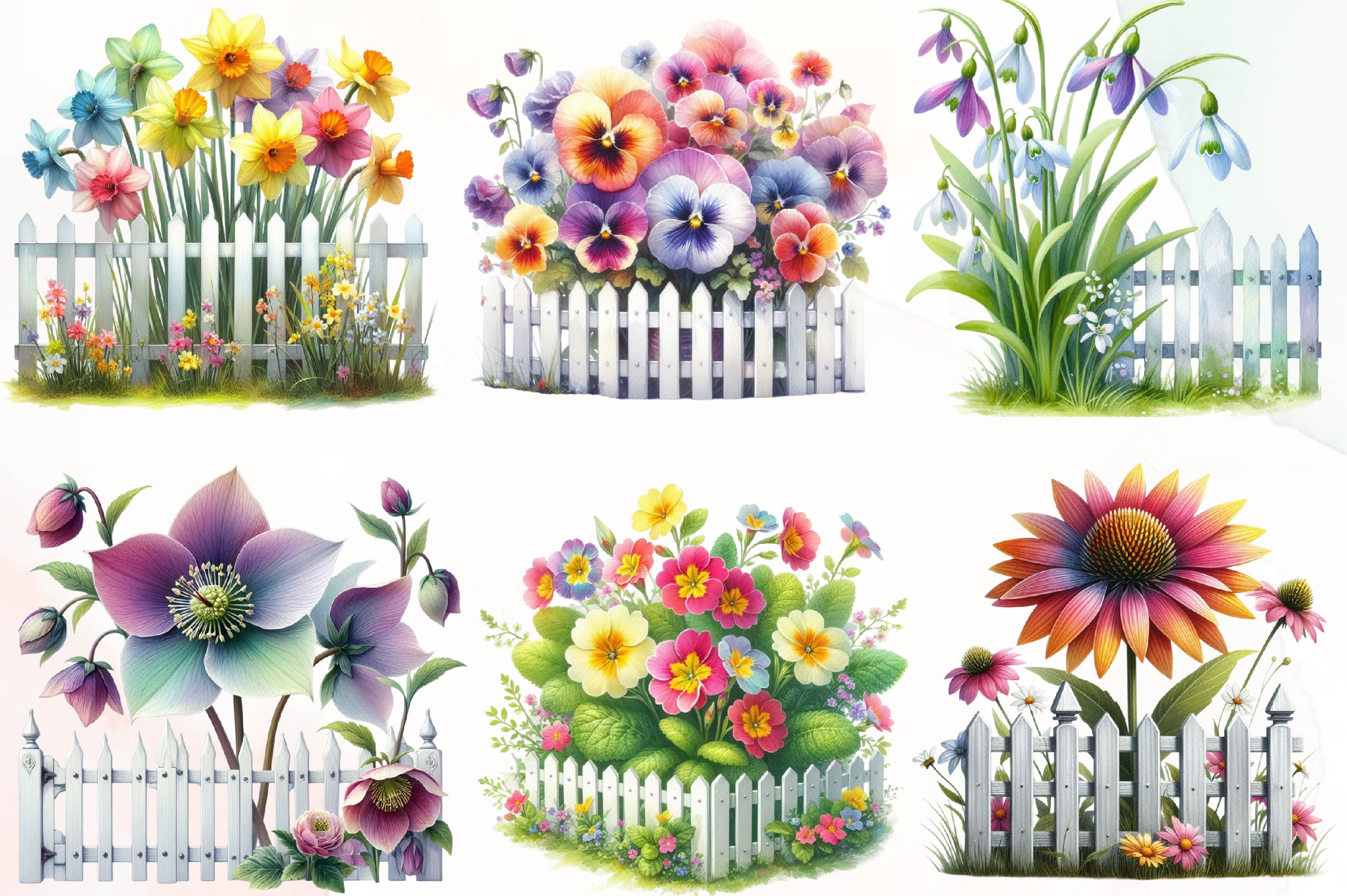 Spring Flower Fence Clipart Bundle