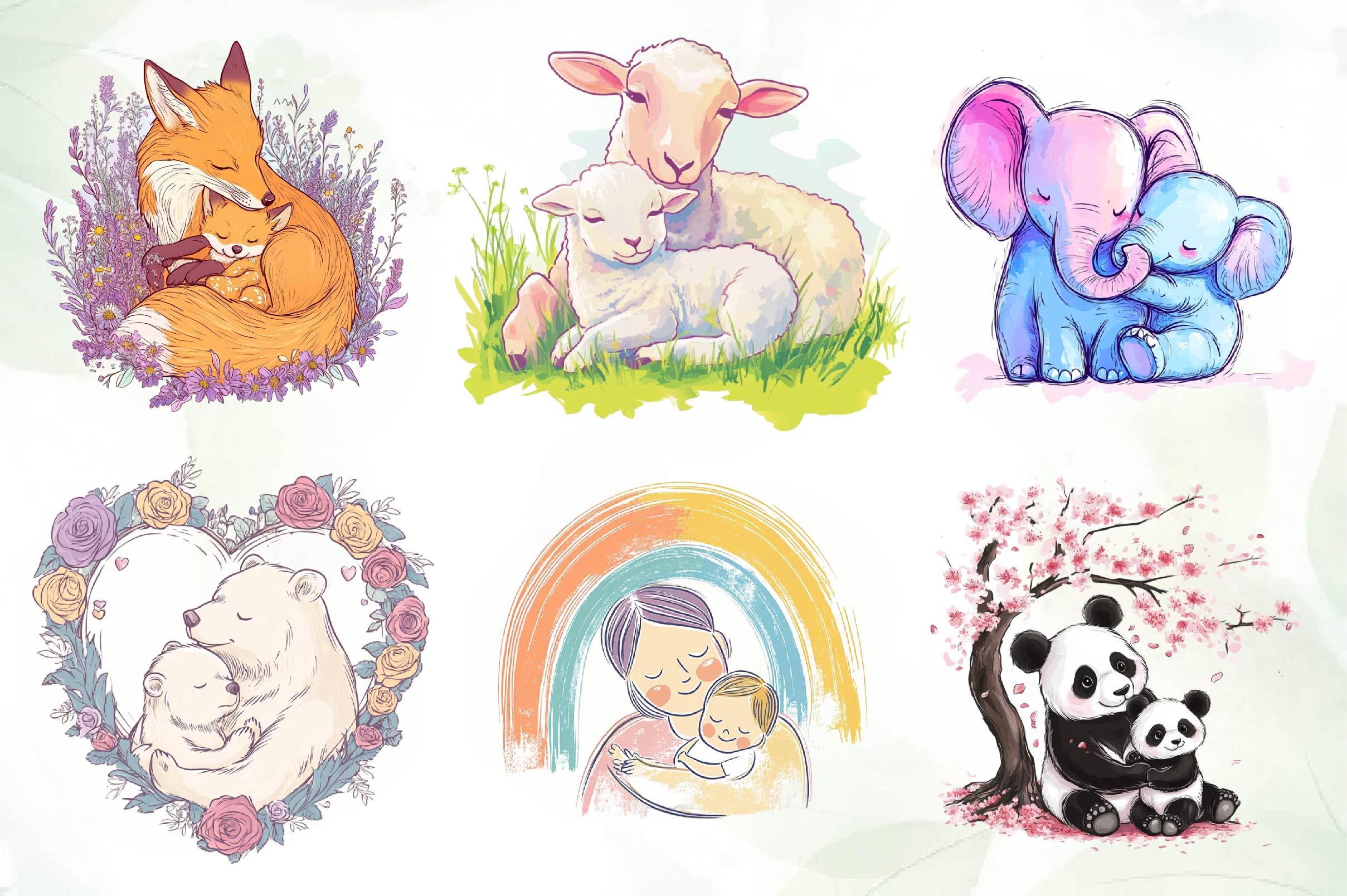 Pastel Mothers & Child Clipart Bundle