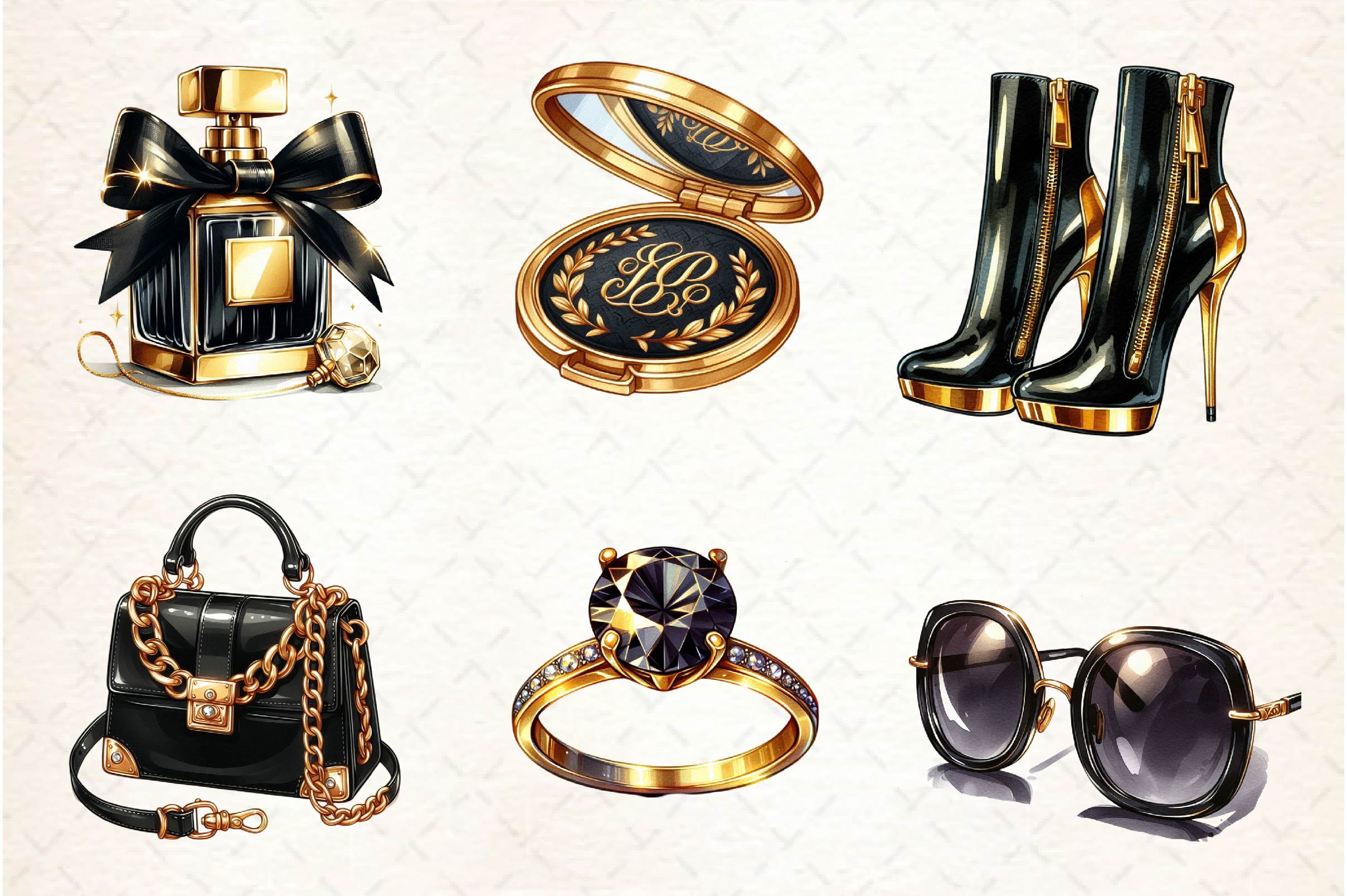 Gold And Black Fem Glam Clipart Bundle