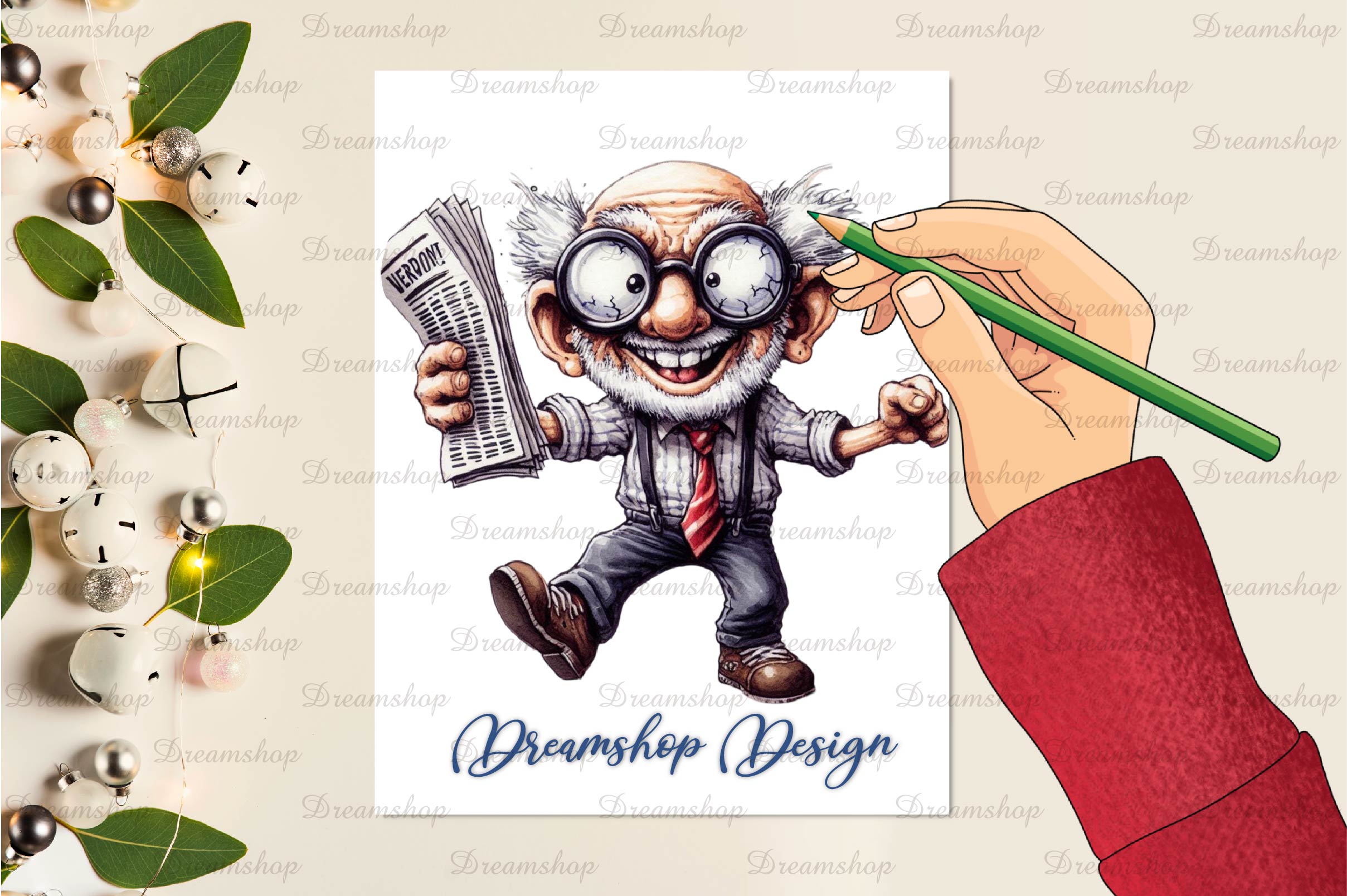 Funny Newspaper Grandpa Clipart Bundle