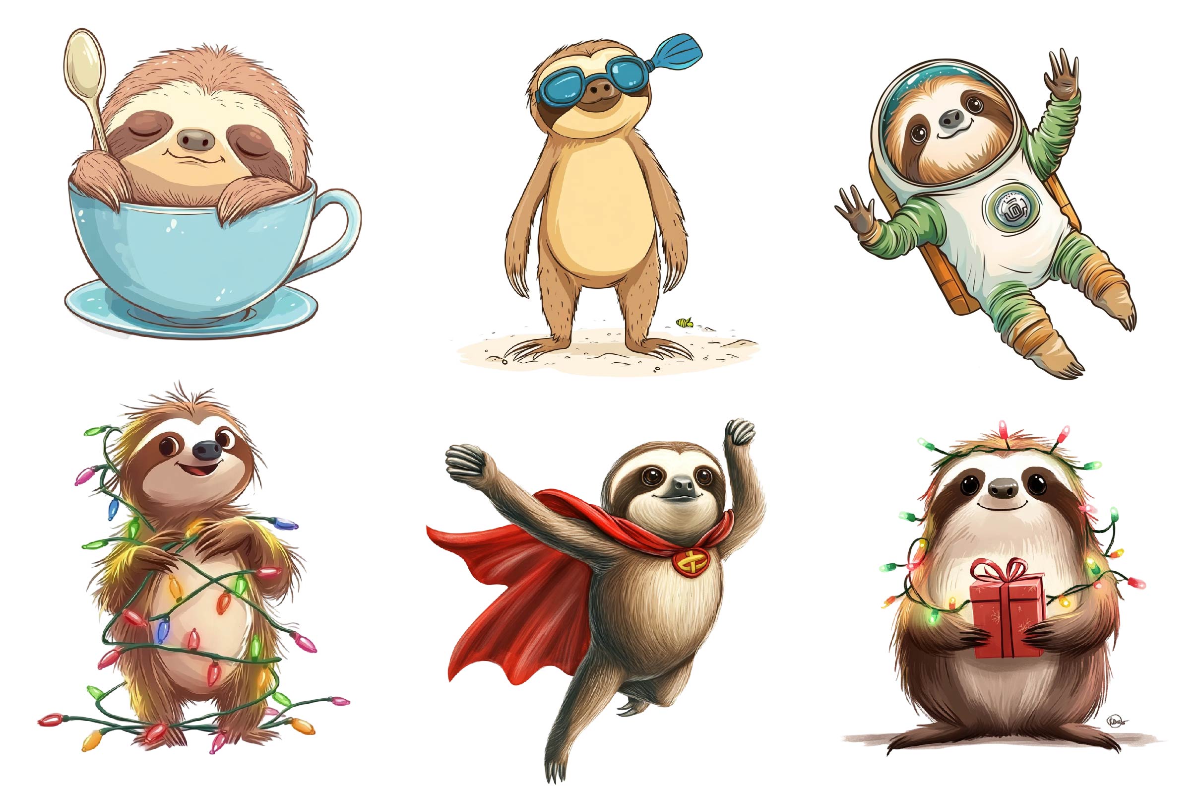 Quirky Funny Sloth Clipart Bundle