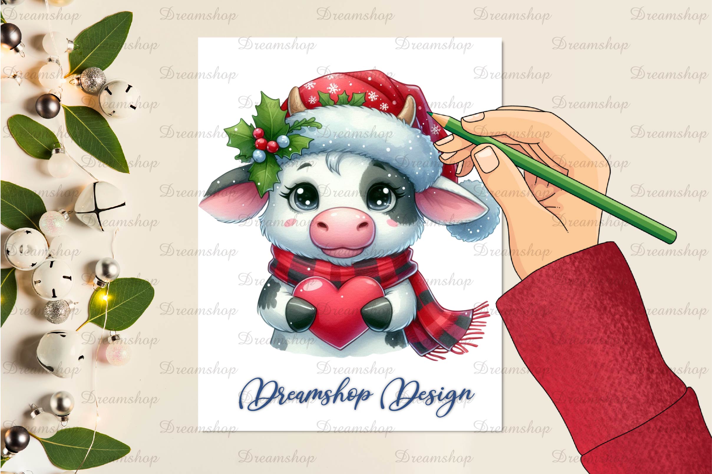 Cute Christmas Cows Clipart Bundle