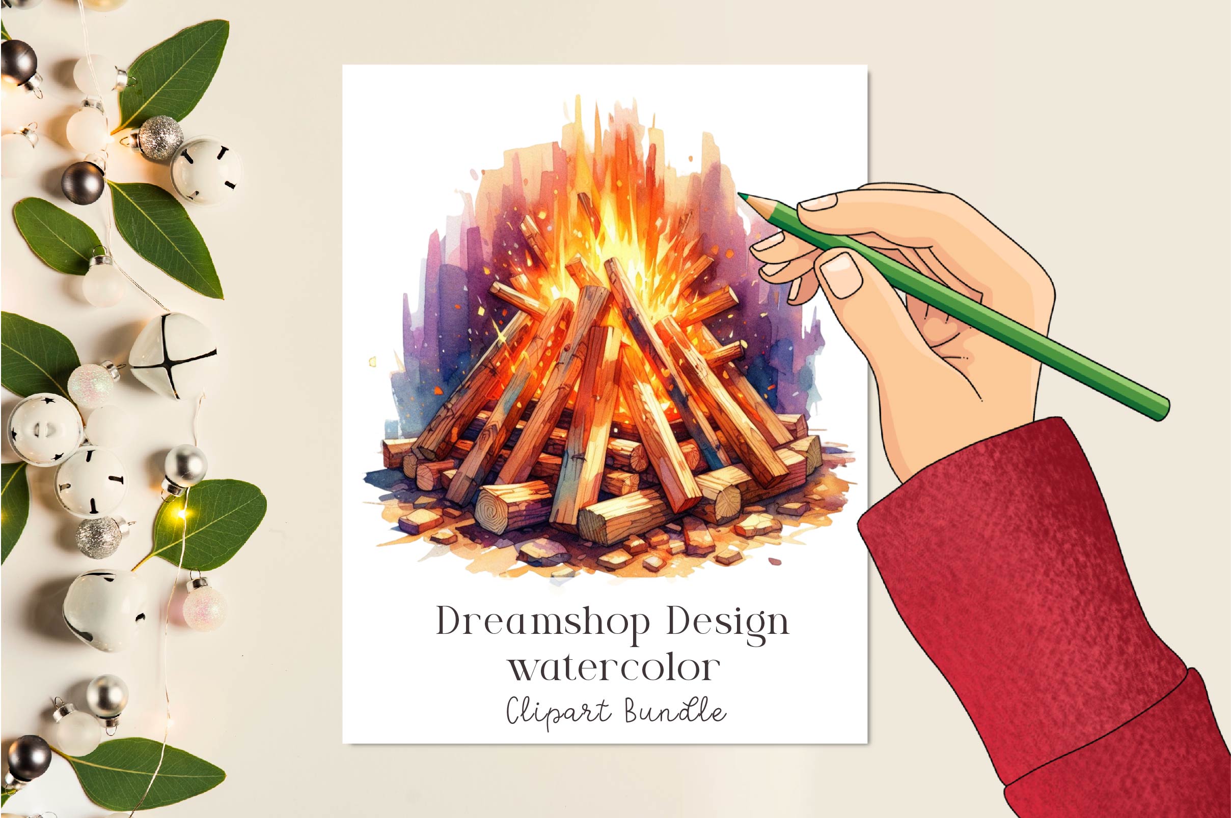 Wooden Bonfire Clipart Bundle