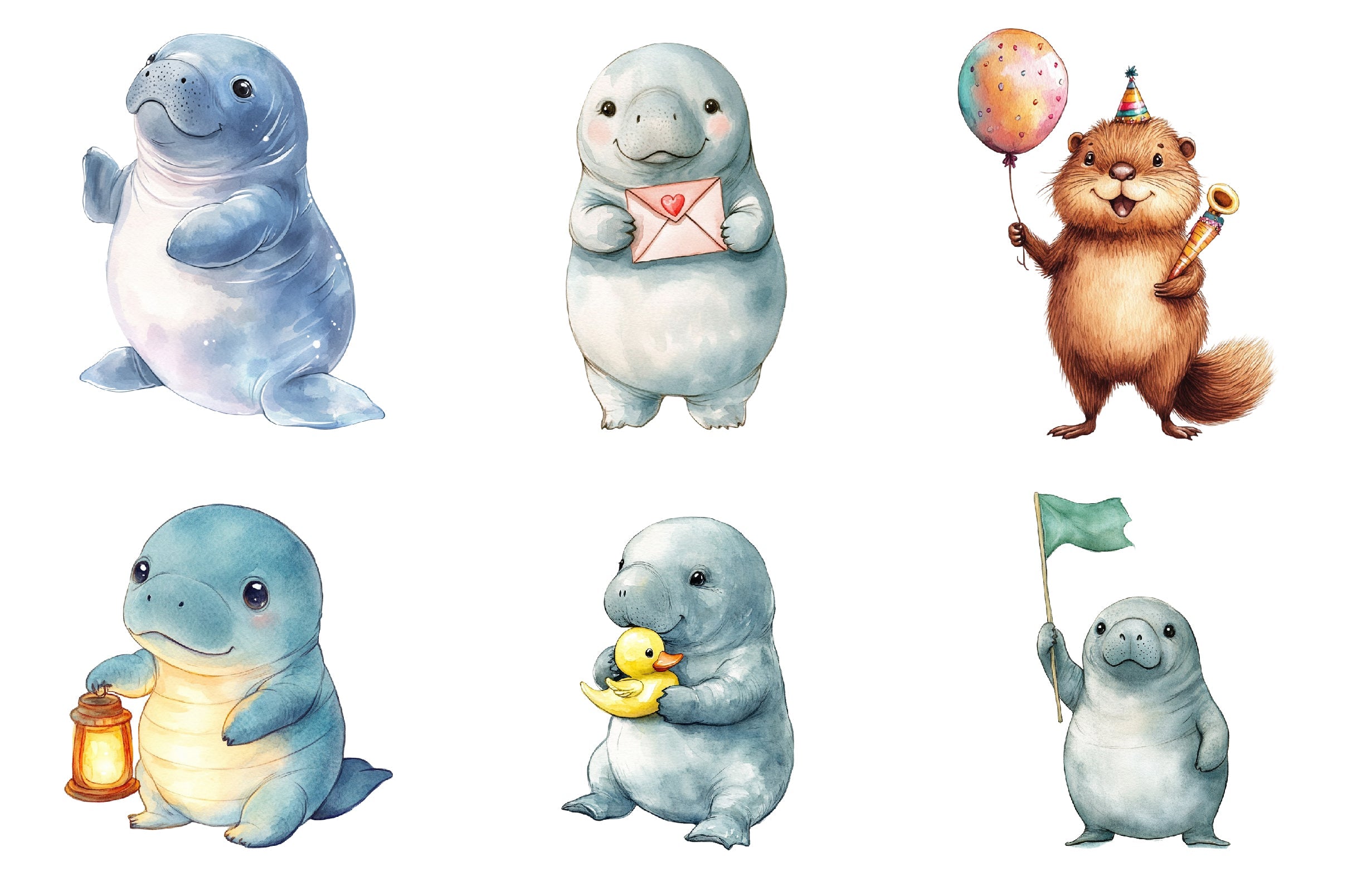Cute Baby Manatees Clipart Bundle
