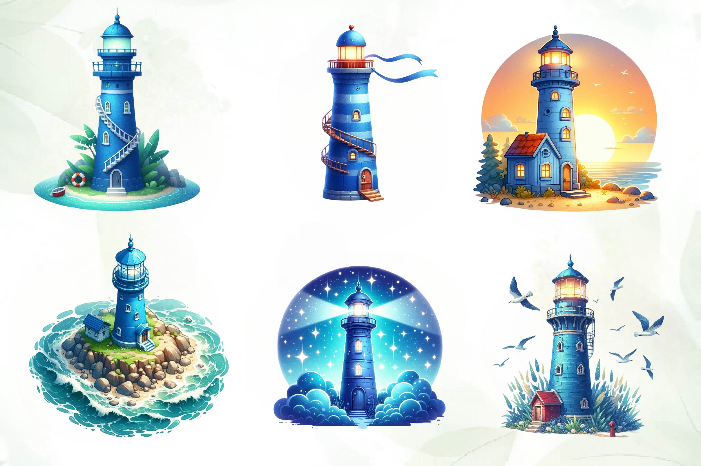 Blue Lighthouse Clipart Bundle